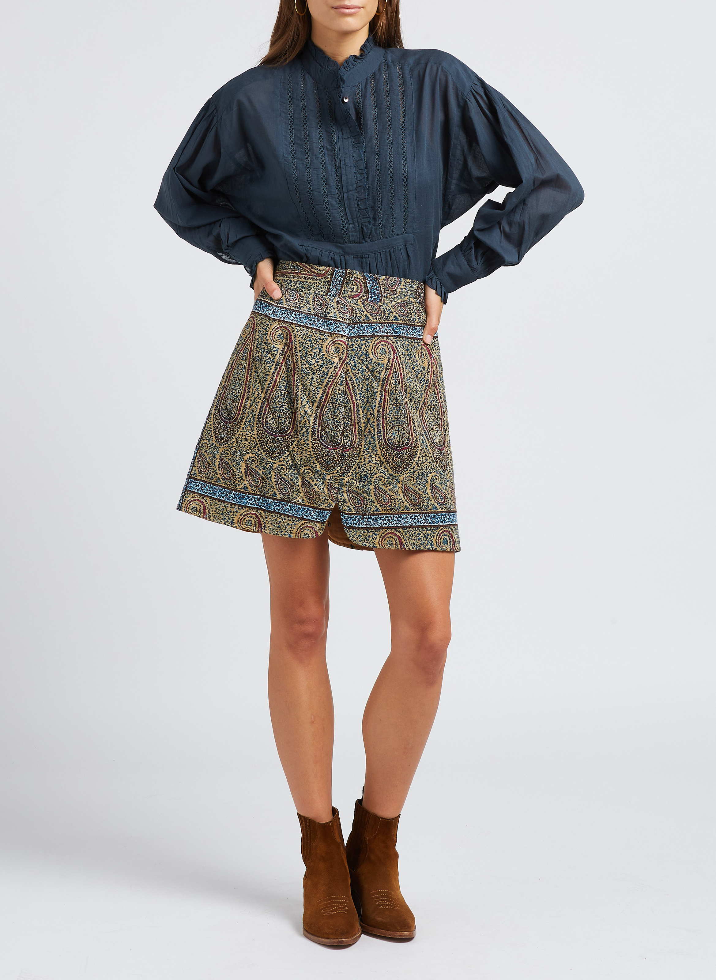 Korte, rechte, katoenen rok met print ANTIK BATIK Beige