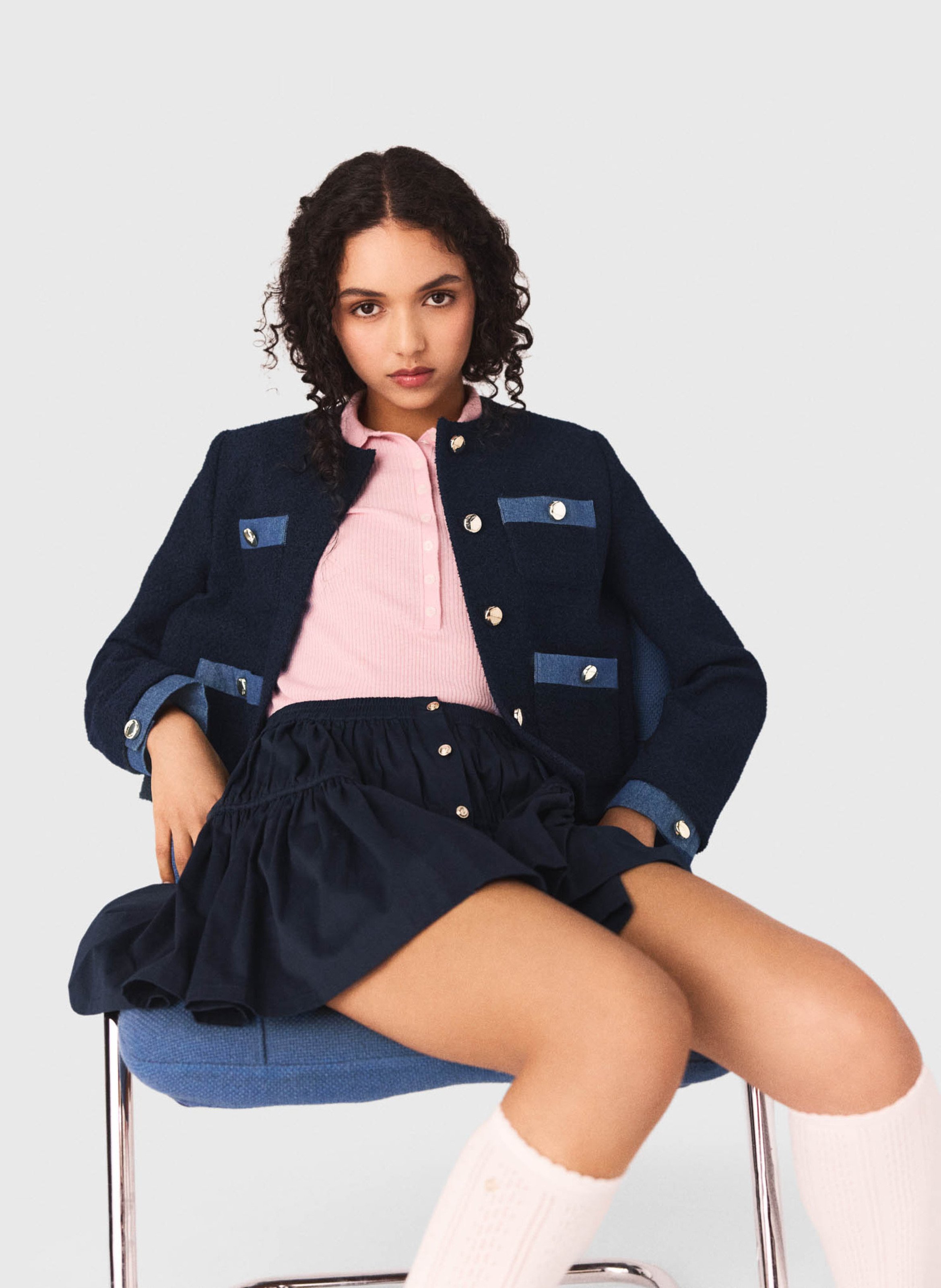 Veste droite col rond MAJE Bleu