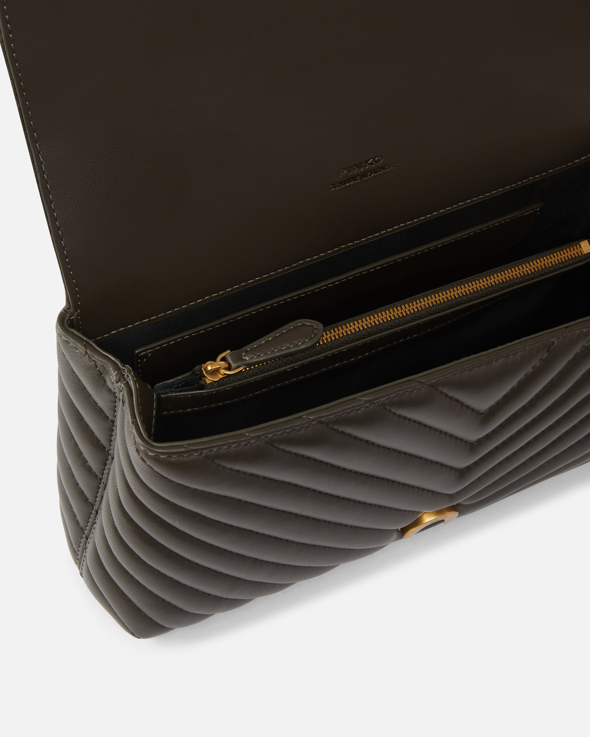 Sac à main moyen love bag puff chevron en cuir nappa PINKO Vert