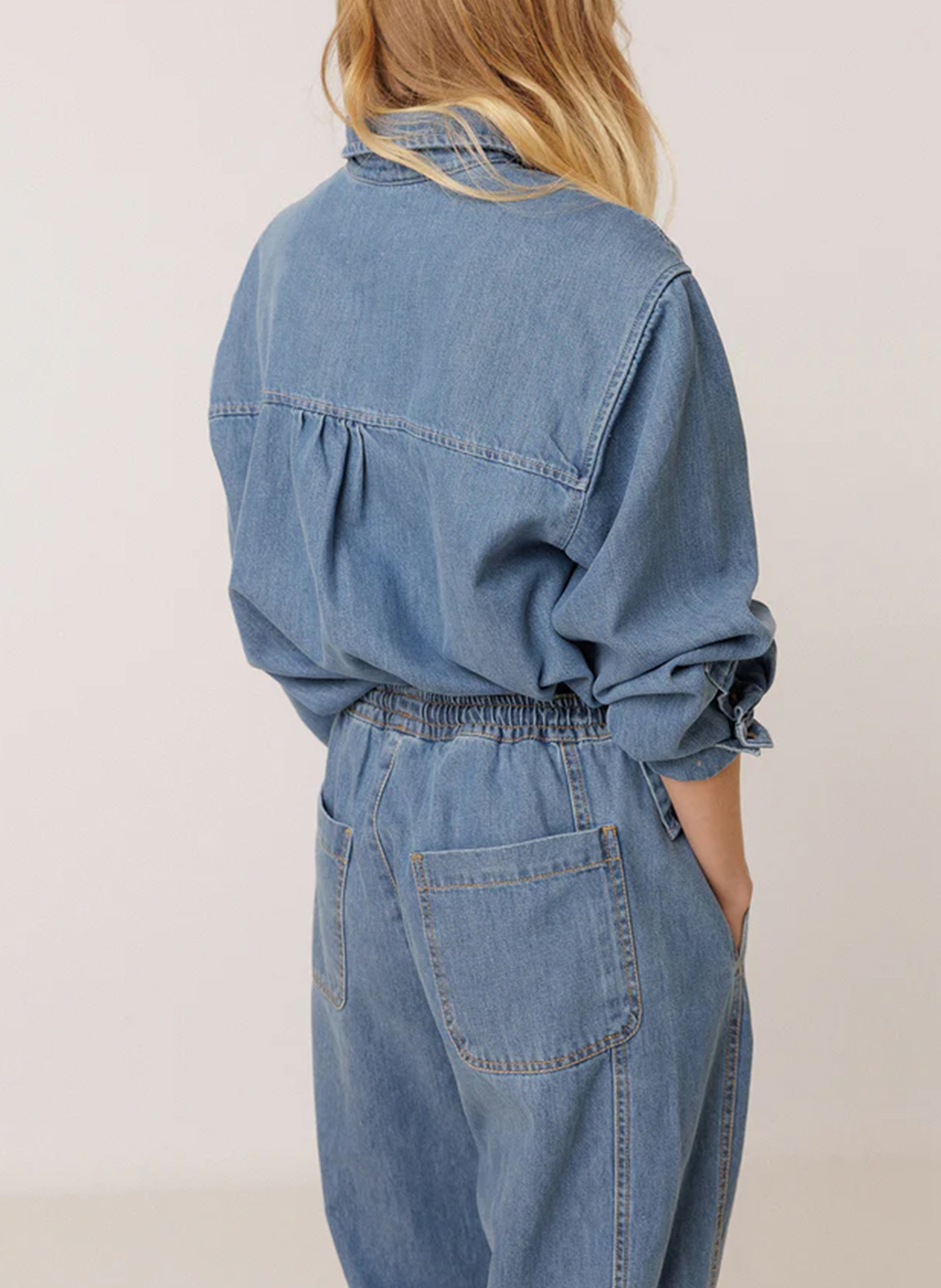 Elasticated Wide Leg Denim Pants INDI & COLD Blue