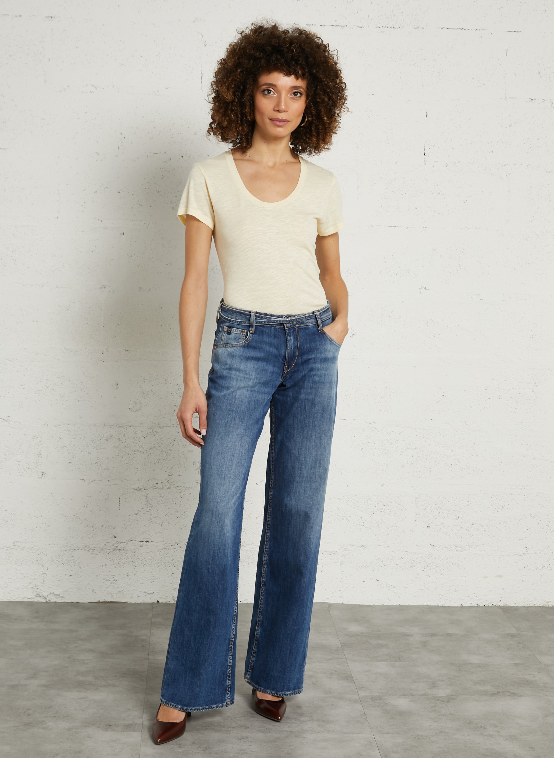 Tee-shirt col rond en coton mélangé AMERICAN VINTAGE Jaune