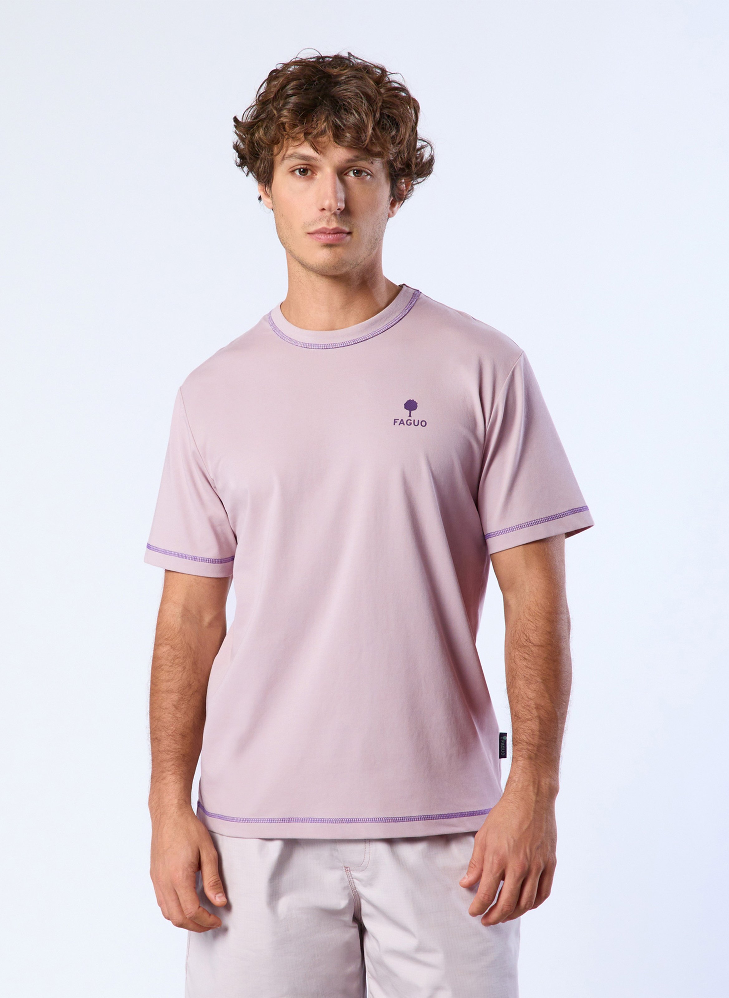 Tee-shirt oversize col rond en coton mélangé FAGUO Rose