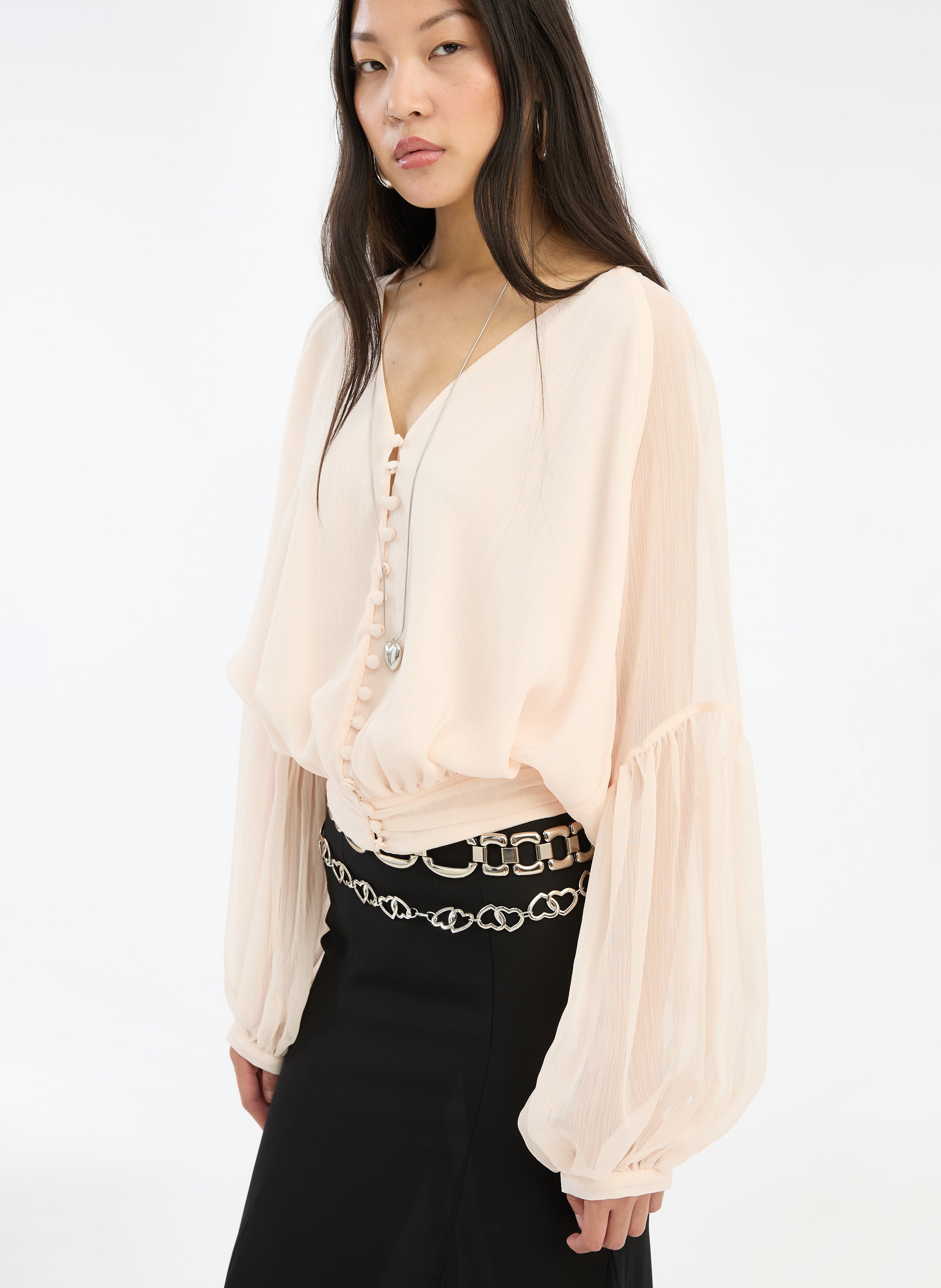 Top ajusté col V  ROTATE Beige