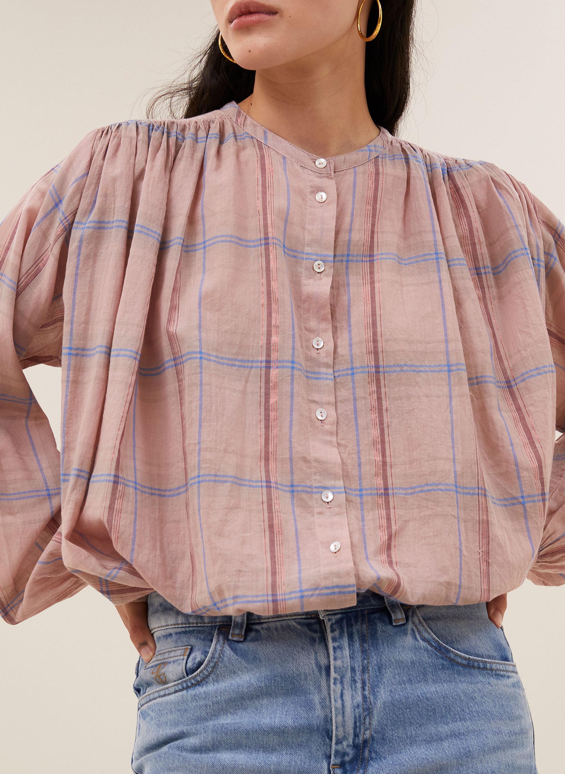 Chemise col rond en coton bio BY BAR Rose