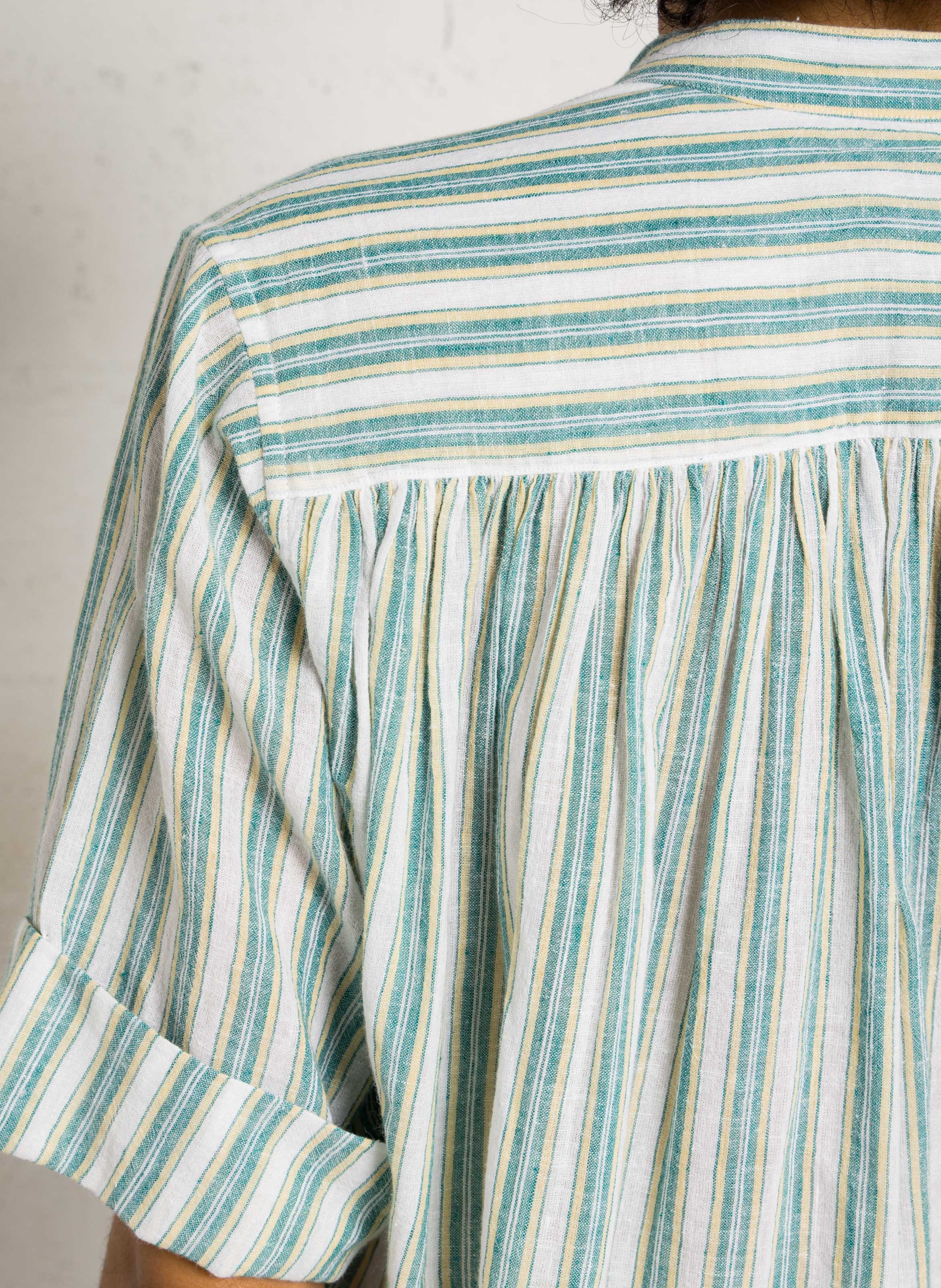 Loose-fitting striped Tunisian collar blouse LAURENCE BRAS Green