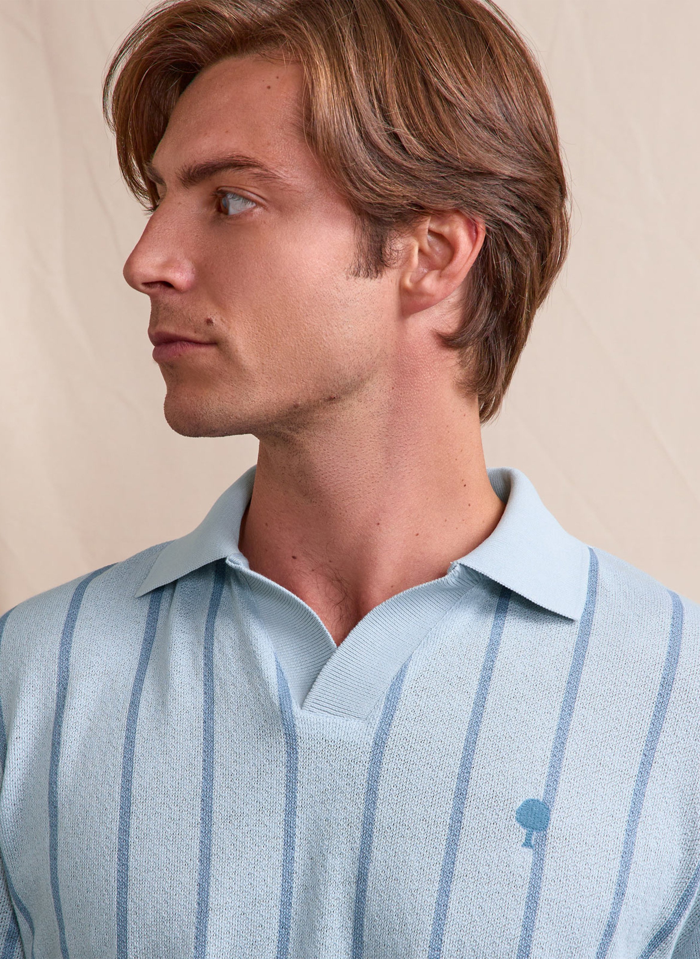 Striped straight fit cotton blend polo FAGUO Blue