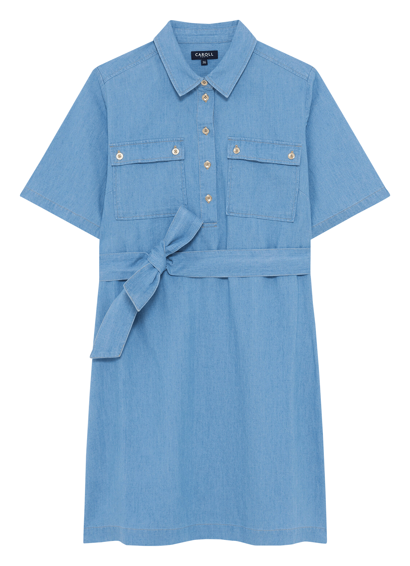 Short cotton-blend dress with classic collar CAROLL Blue