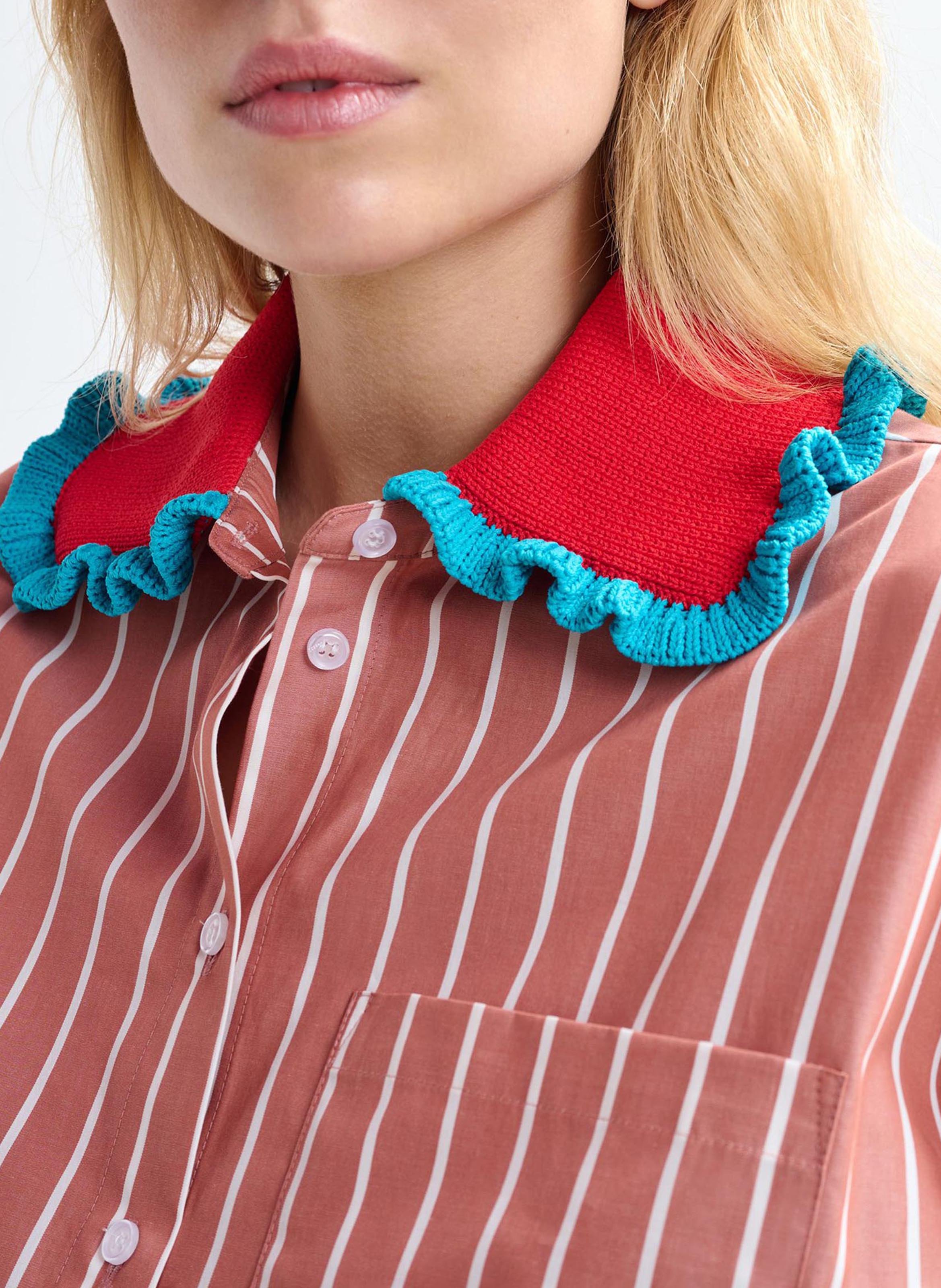 Chemise oversize col classique en coton rayé ESSENTIEL ANTWERP Orange