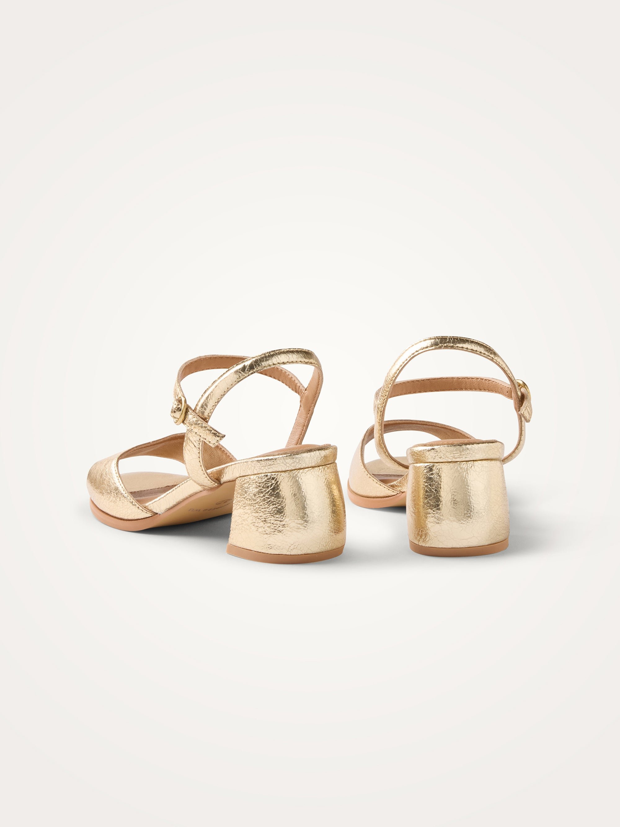 Sandals in aged effect patent leather with demi-lune heel Golden