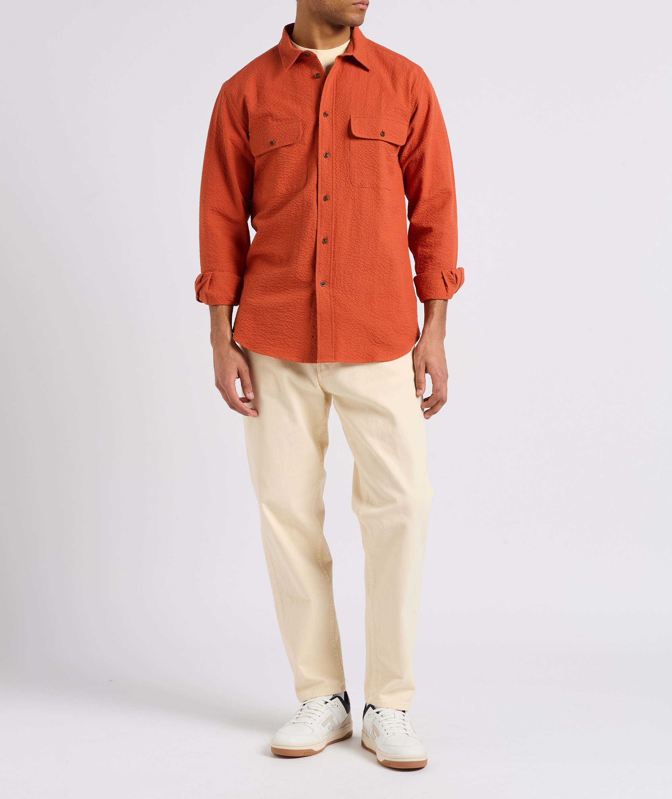 Chemise col classique texturée en coton HOMECORE Orange