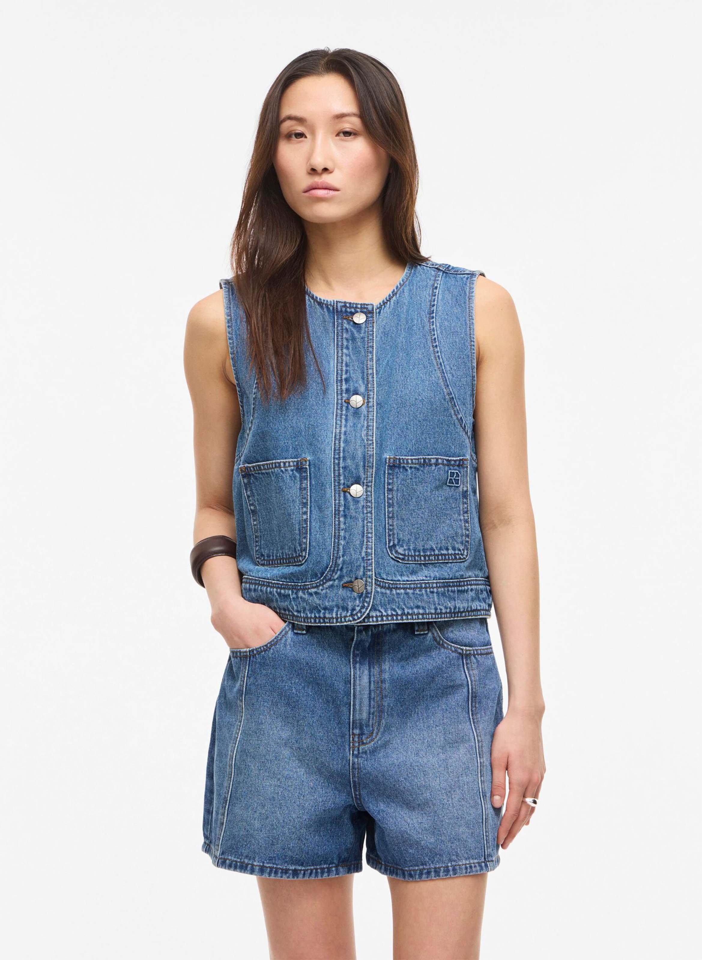 Veste droite col rond en coton et coton recyclé ROUGE EDIT Bleu