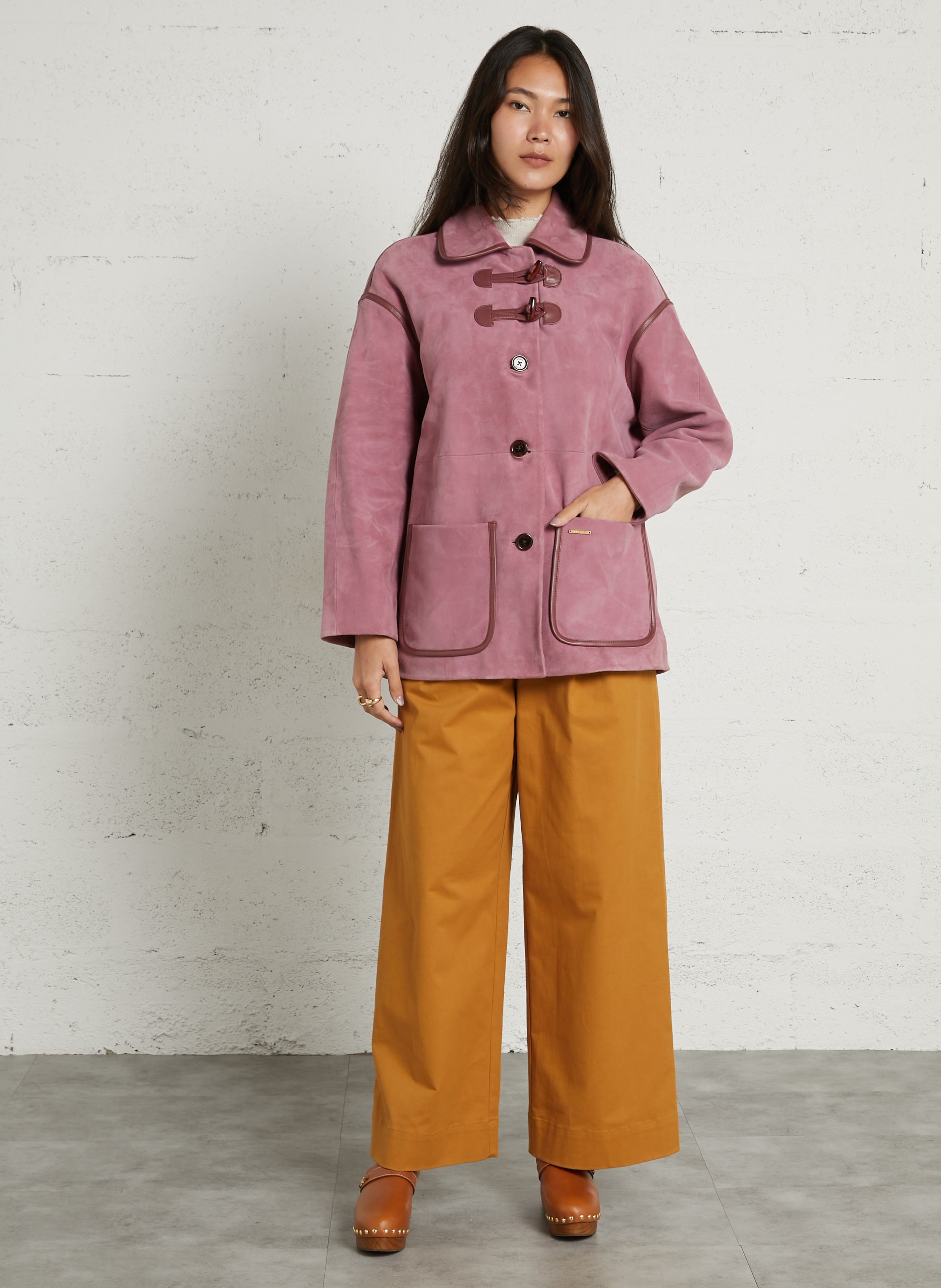 Classic coat with goat leather collar LOUISE MISHA Pink