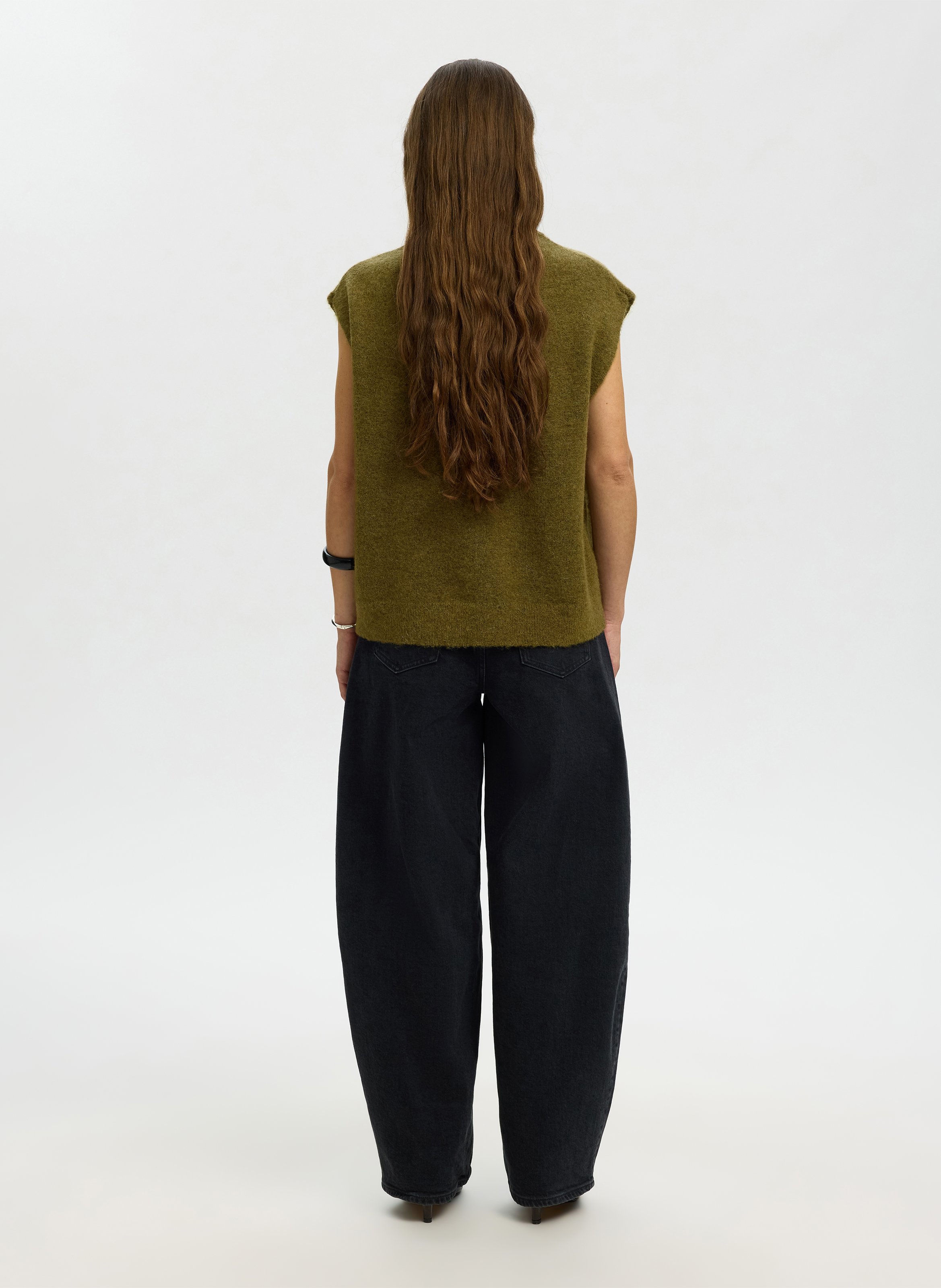 Pull droit en laine mélangée SELECTED Vert