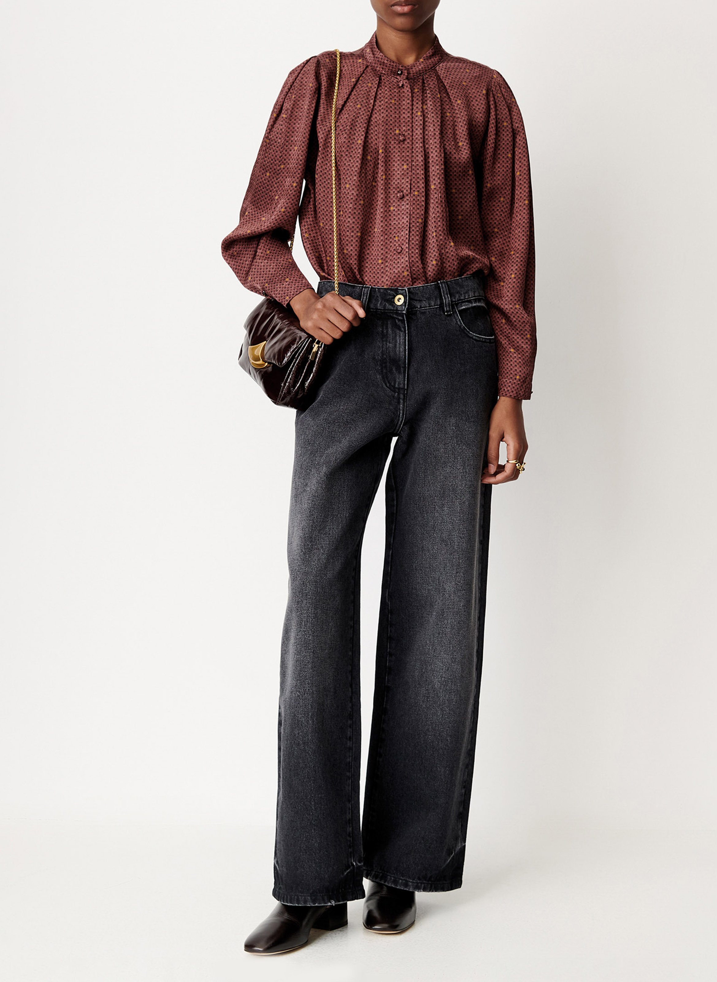 Aansluitende geruite geplooide blouse SESSUN Bruin