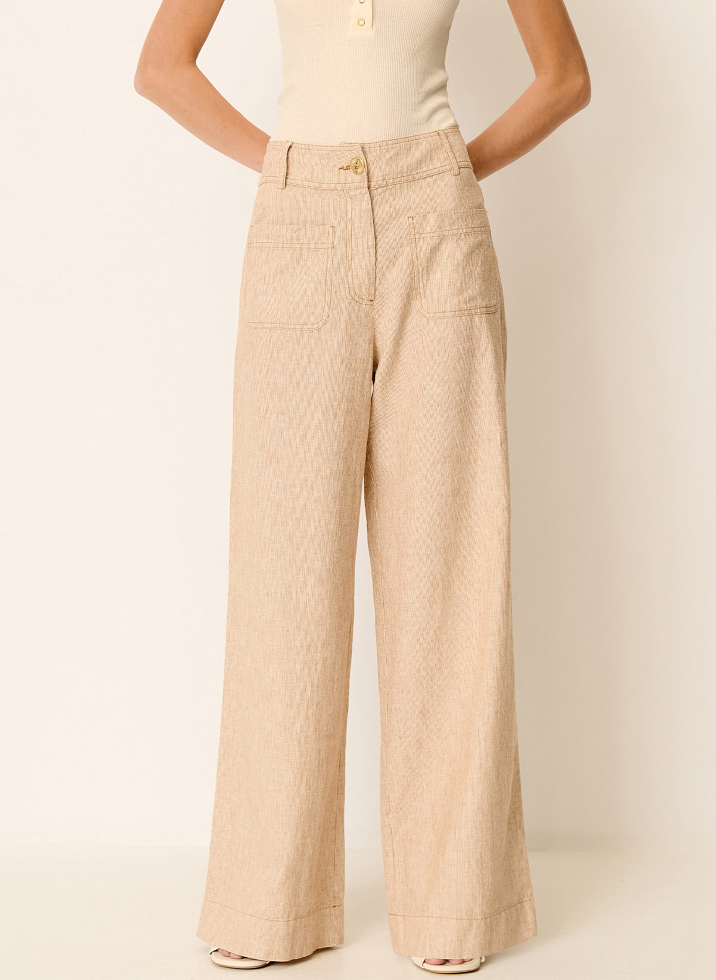 Ausgestellte High Waist Jeans aus Baumwoll-Mix SESSUN Beige