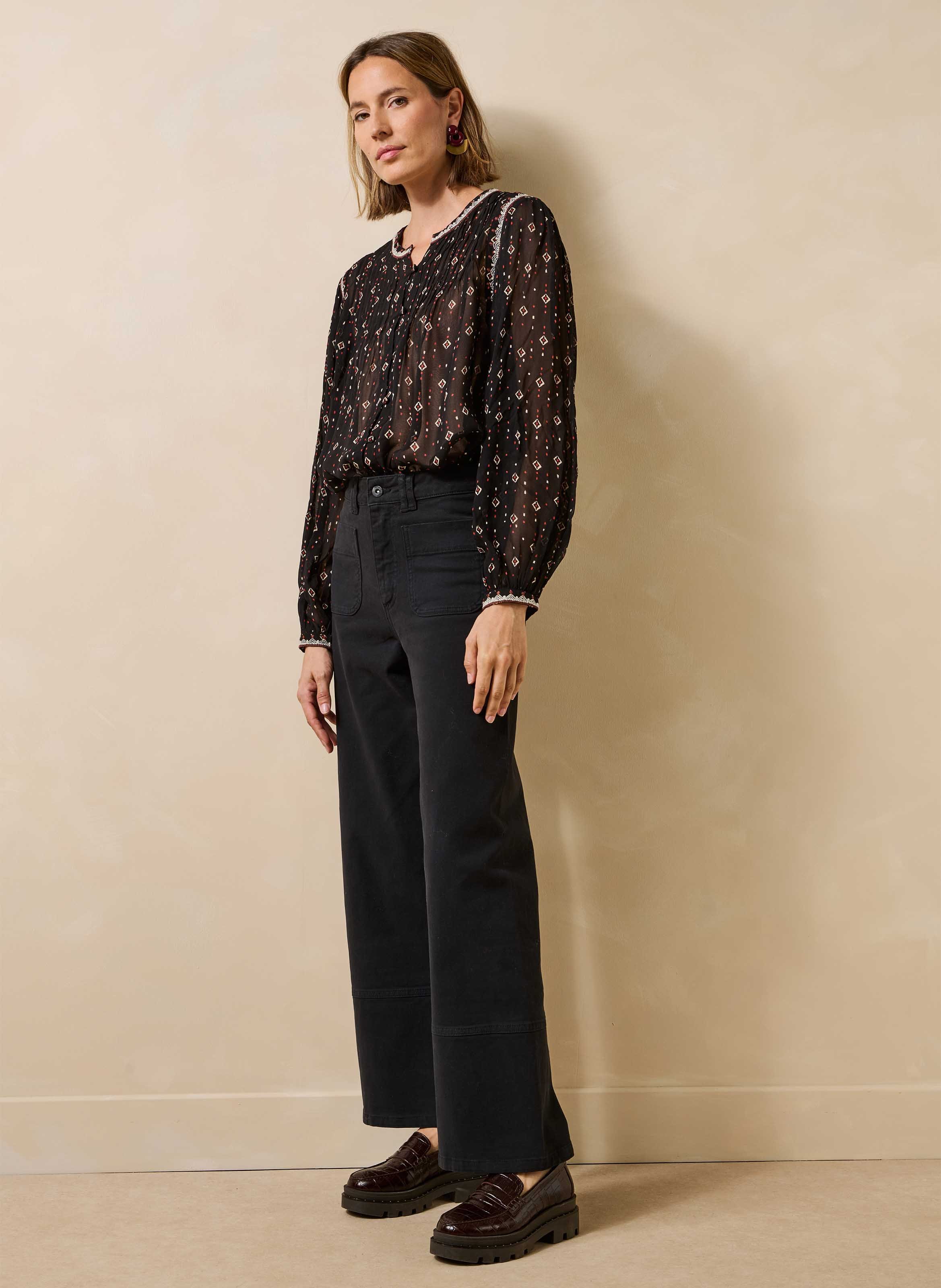 Straight-cut organic cotton high-waisted jeans | Black LA FEE MARABOUTEE Women