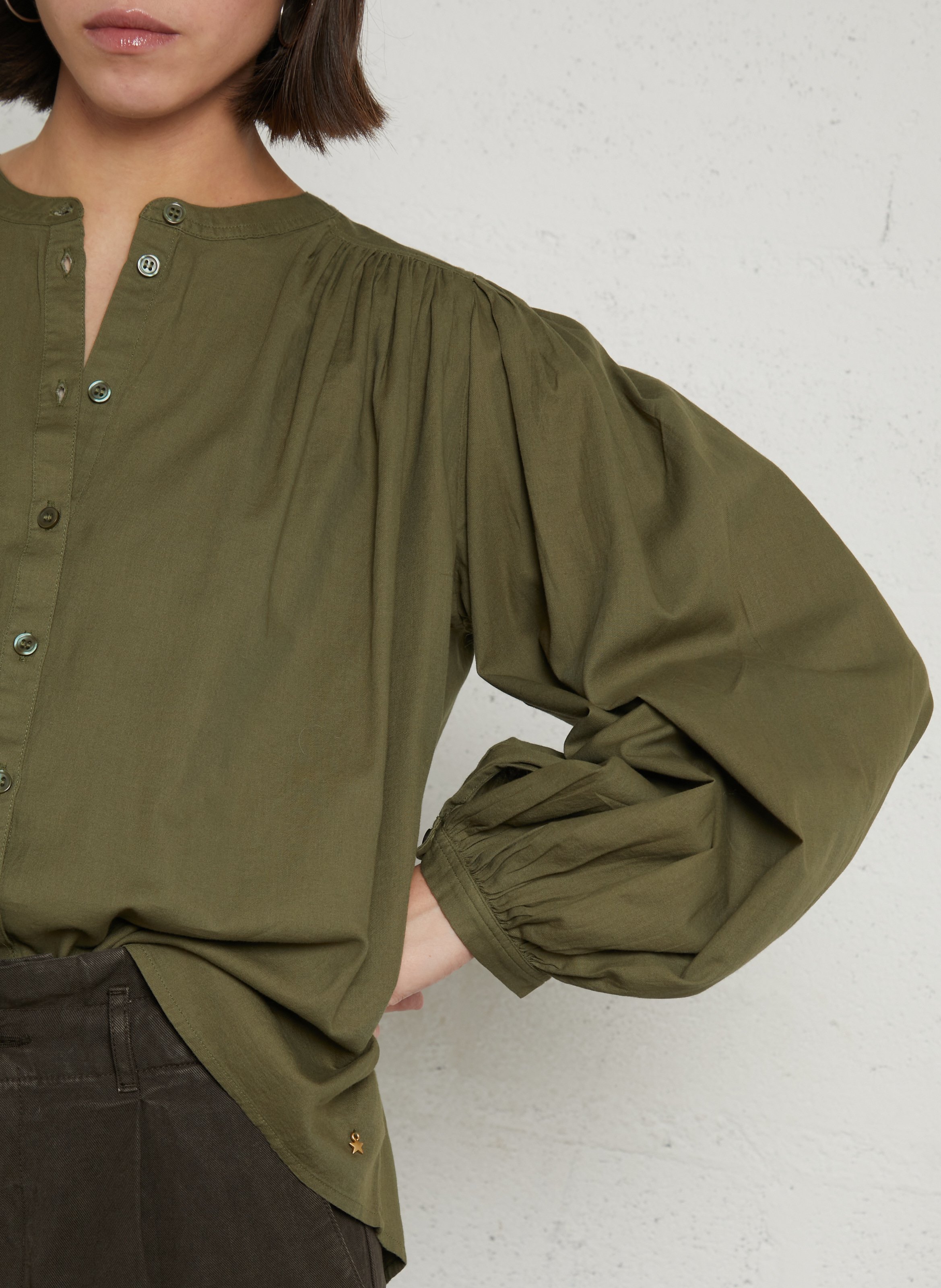 Loose-fit cotton round-neck blouse DES PETITS HAUTS Green
