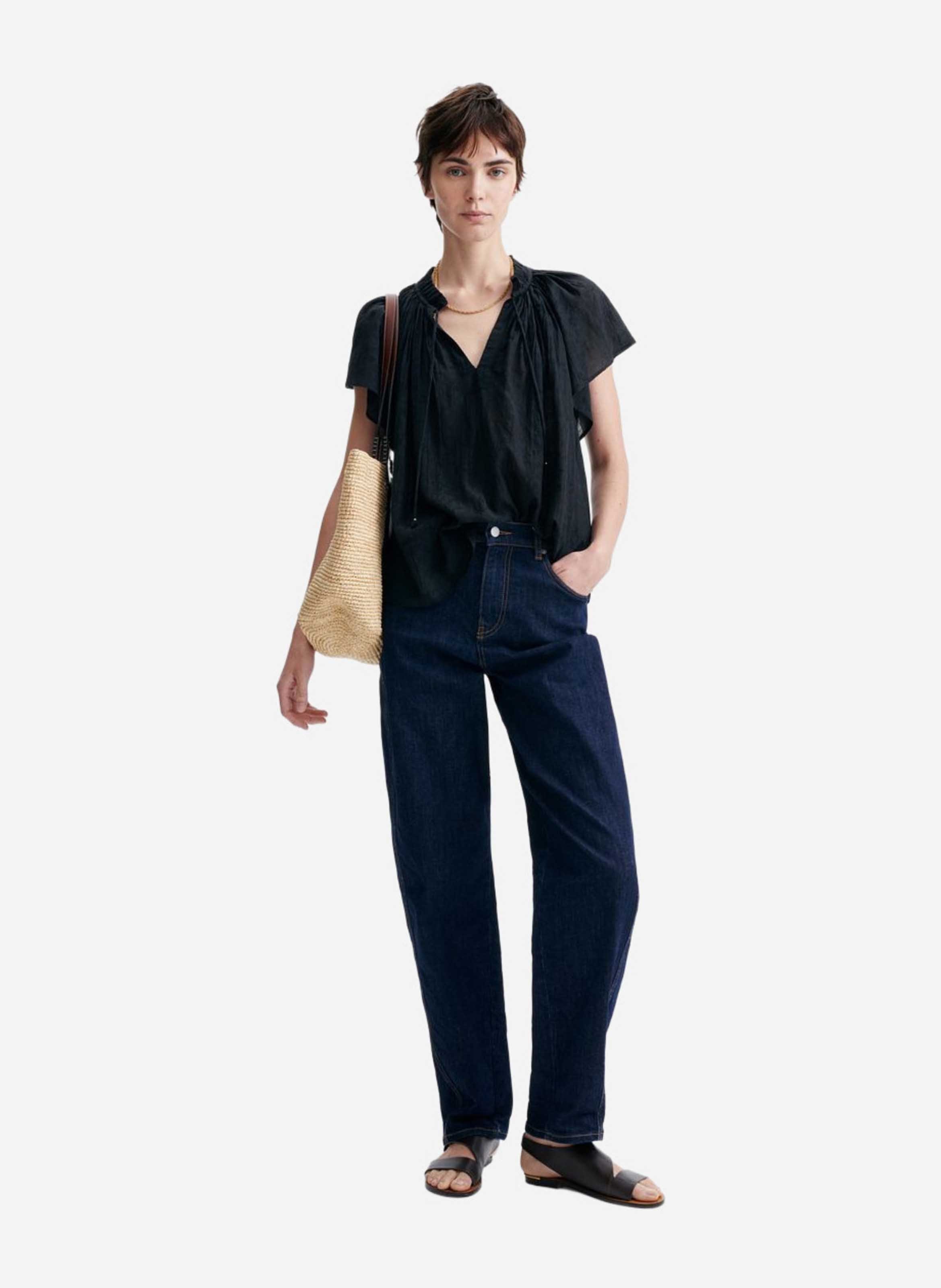 Blouse droite à manches papillon VANESSA BRUNO Noir
