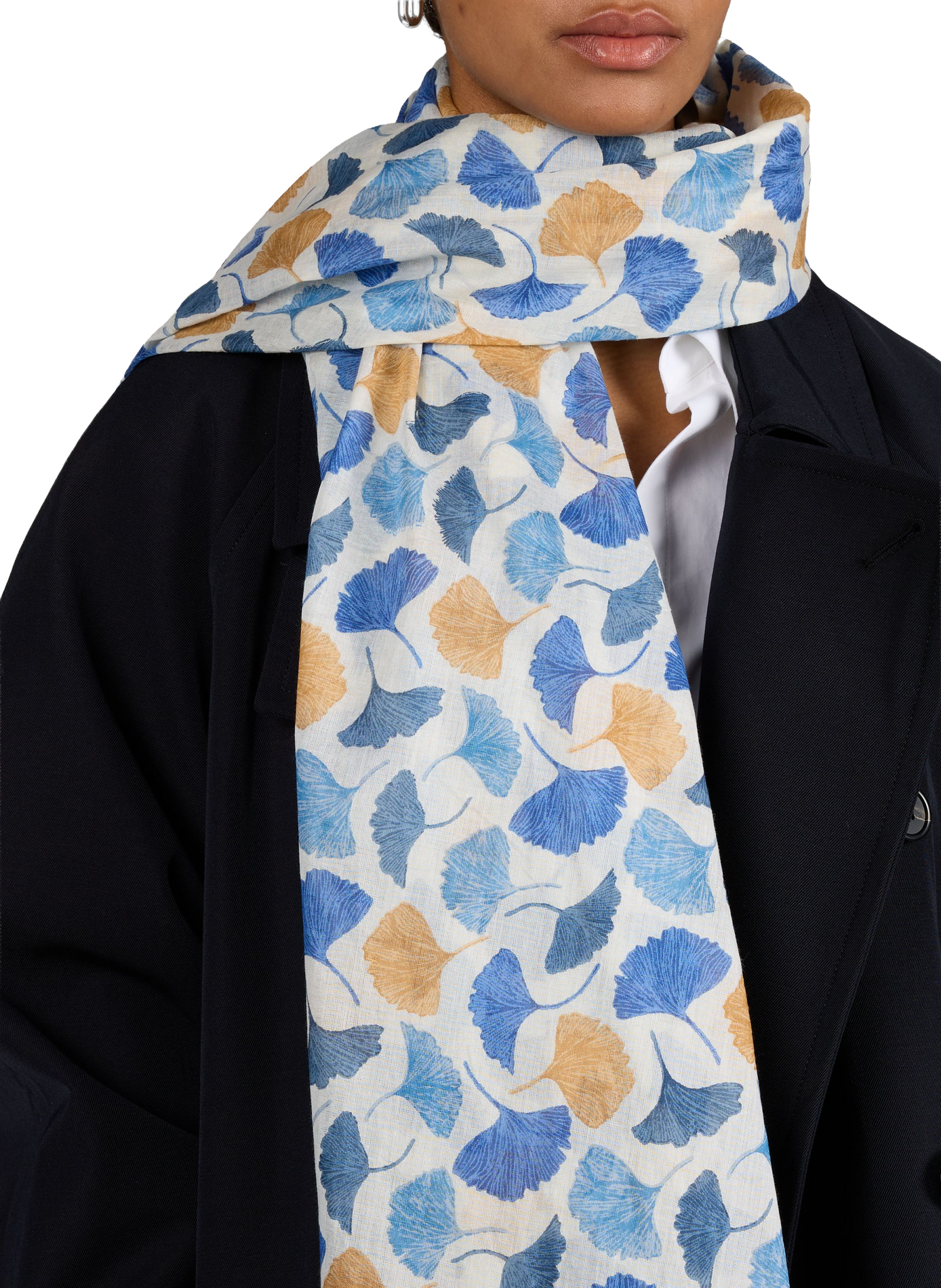 Ginkgo Leaf Cotton Scarf AU PRINTEMPS PARIS Blue