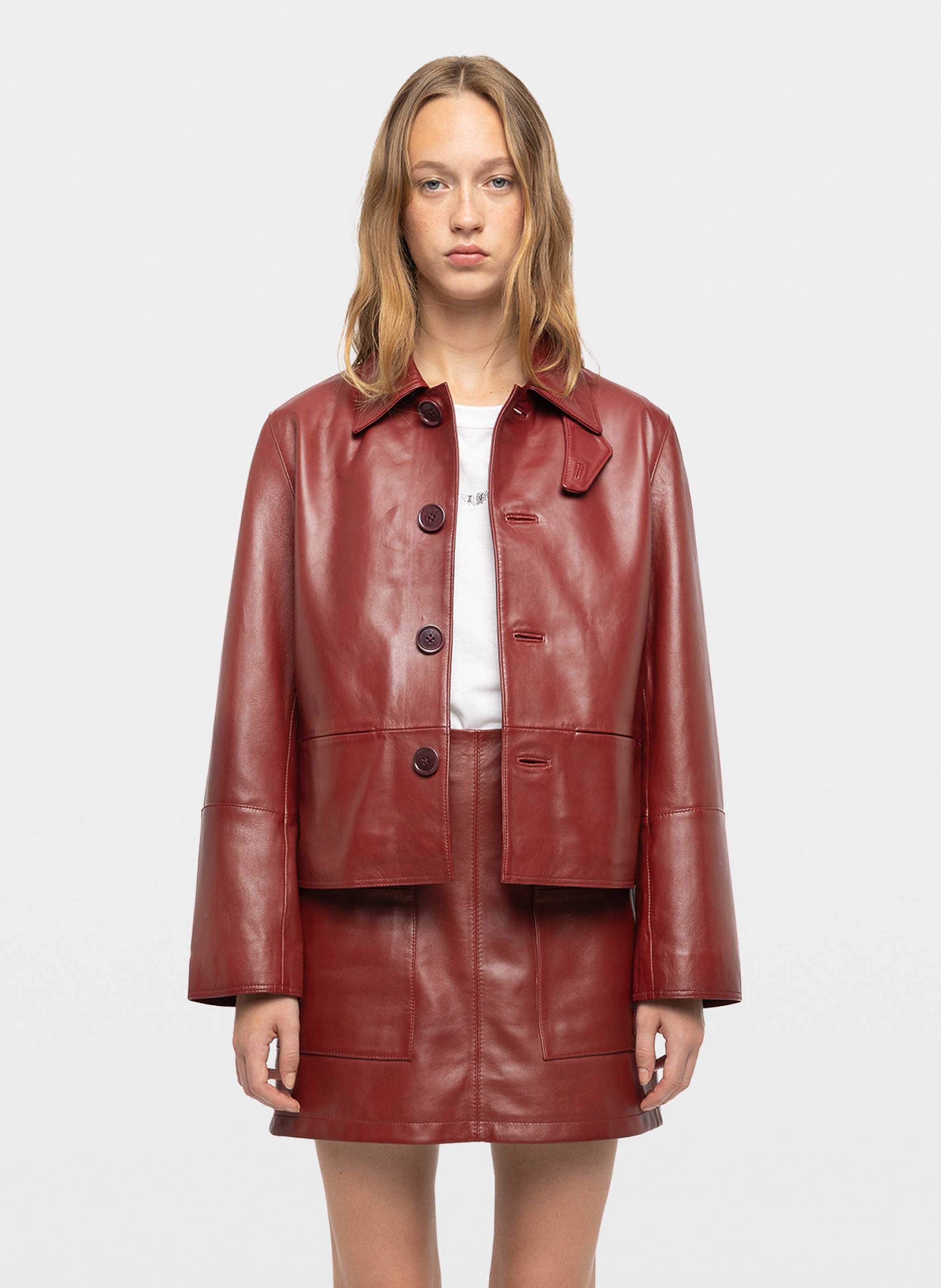 Veste droite en cuir ZADIG&VOLTAIRE Rouge