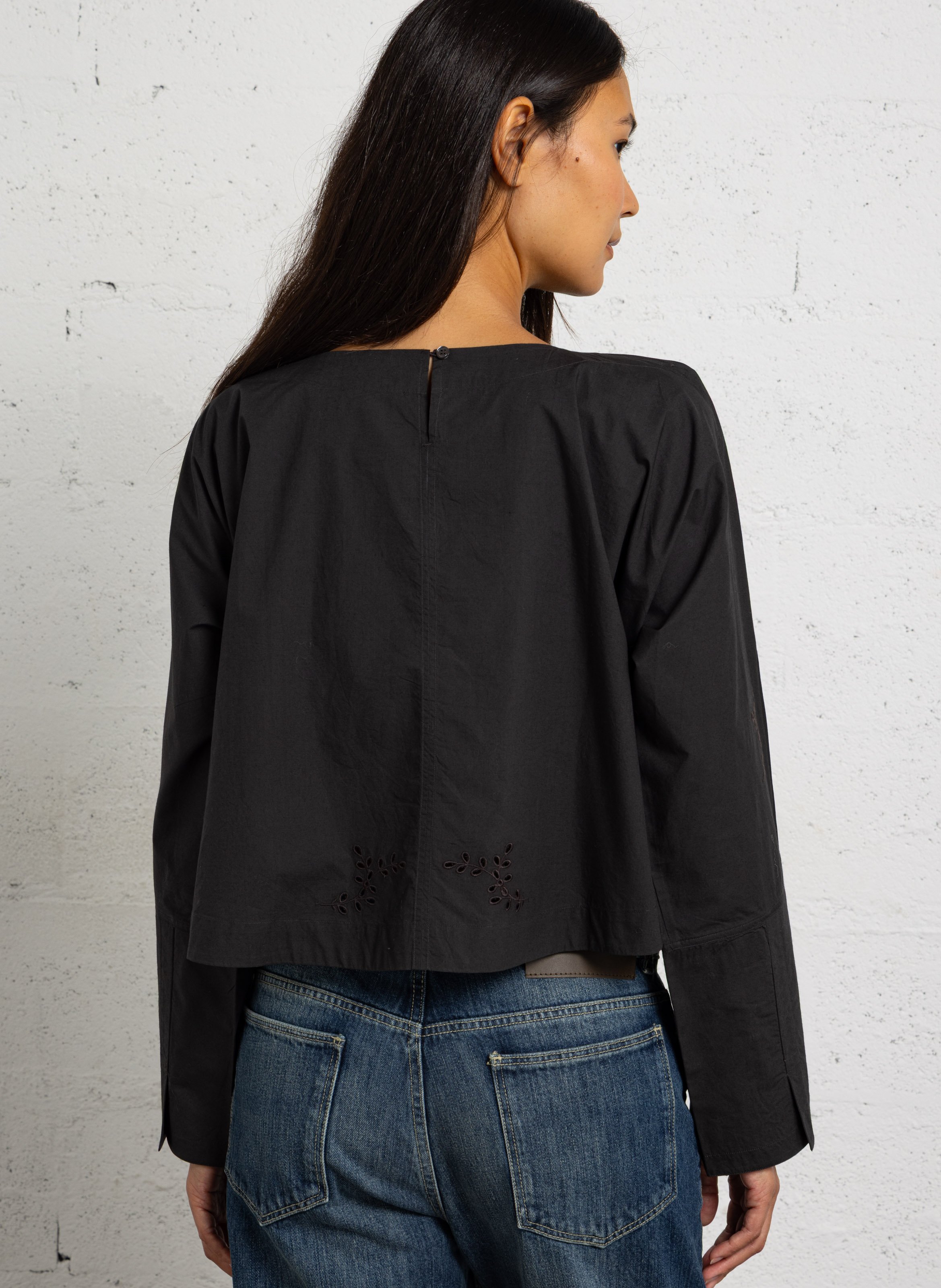 Top ample à broderie anglaise en coton SOEUR Gris