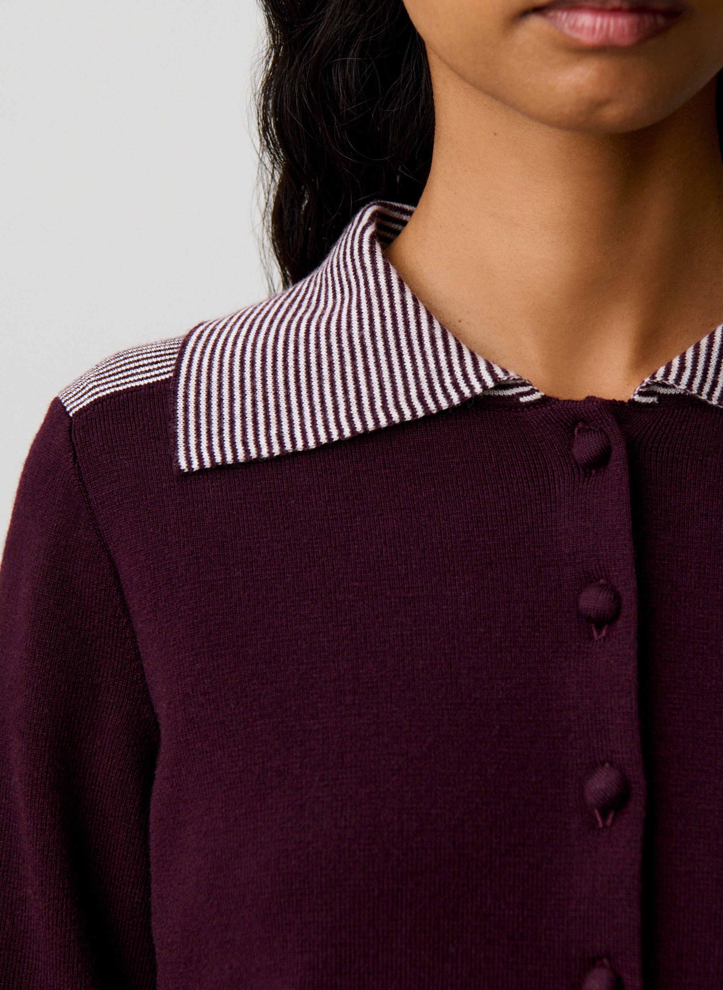 Cardigan col classique en laine mélangée CLAUDIE PIERLOT Prune