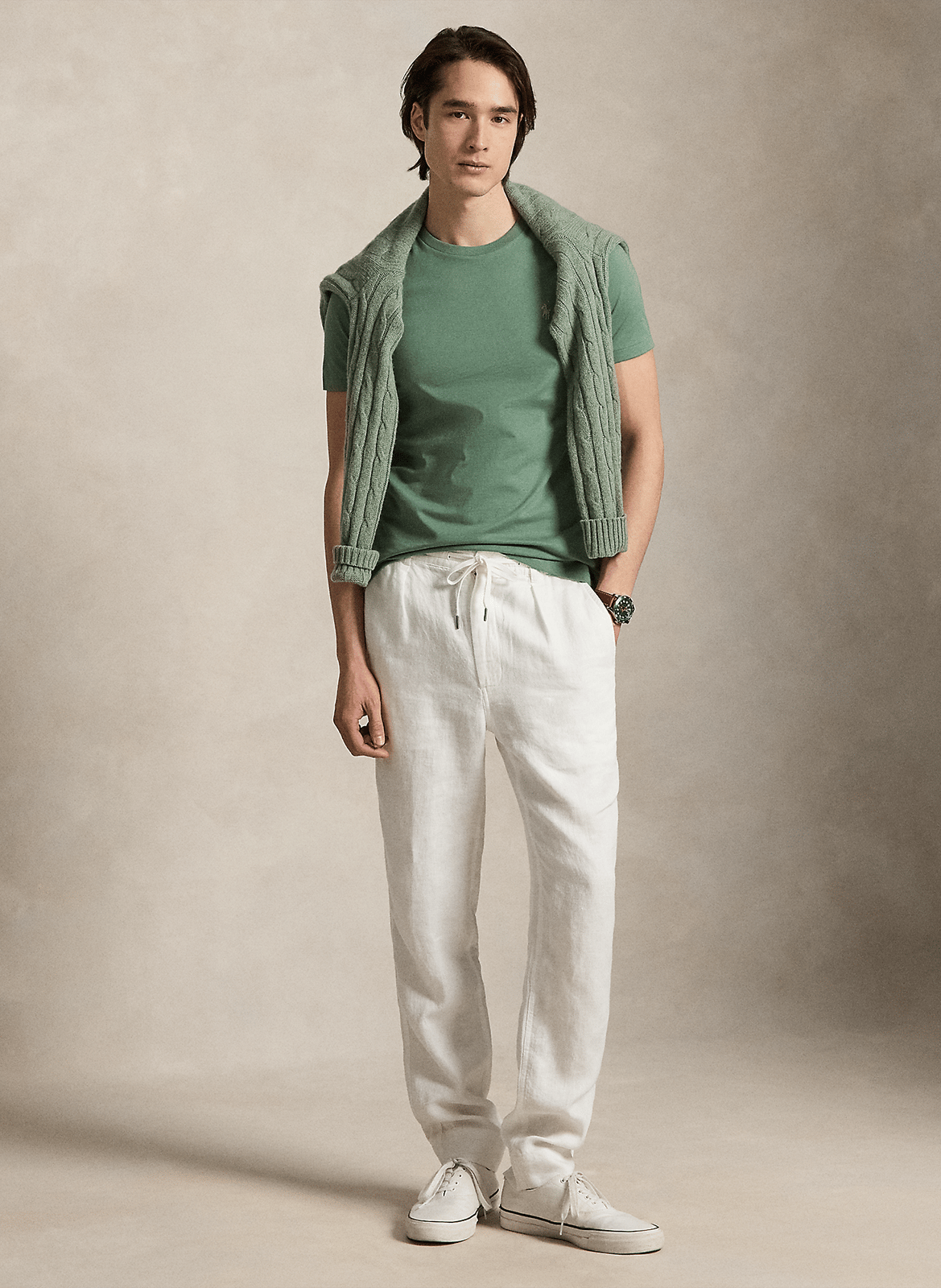 Mottled round-neck cotton-blend T-shirt POLO RALPH LAUREN Green