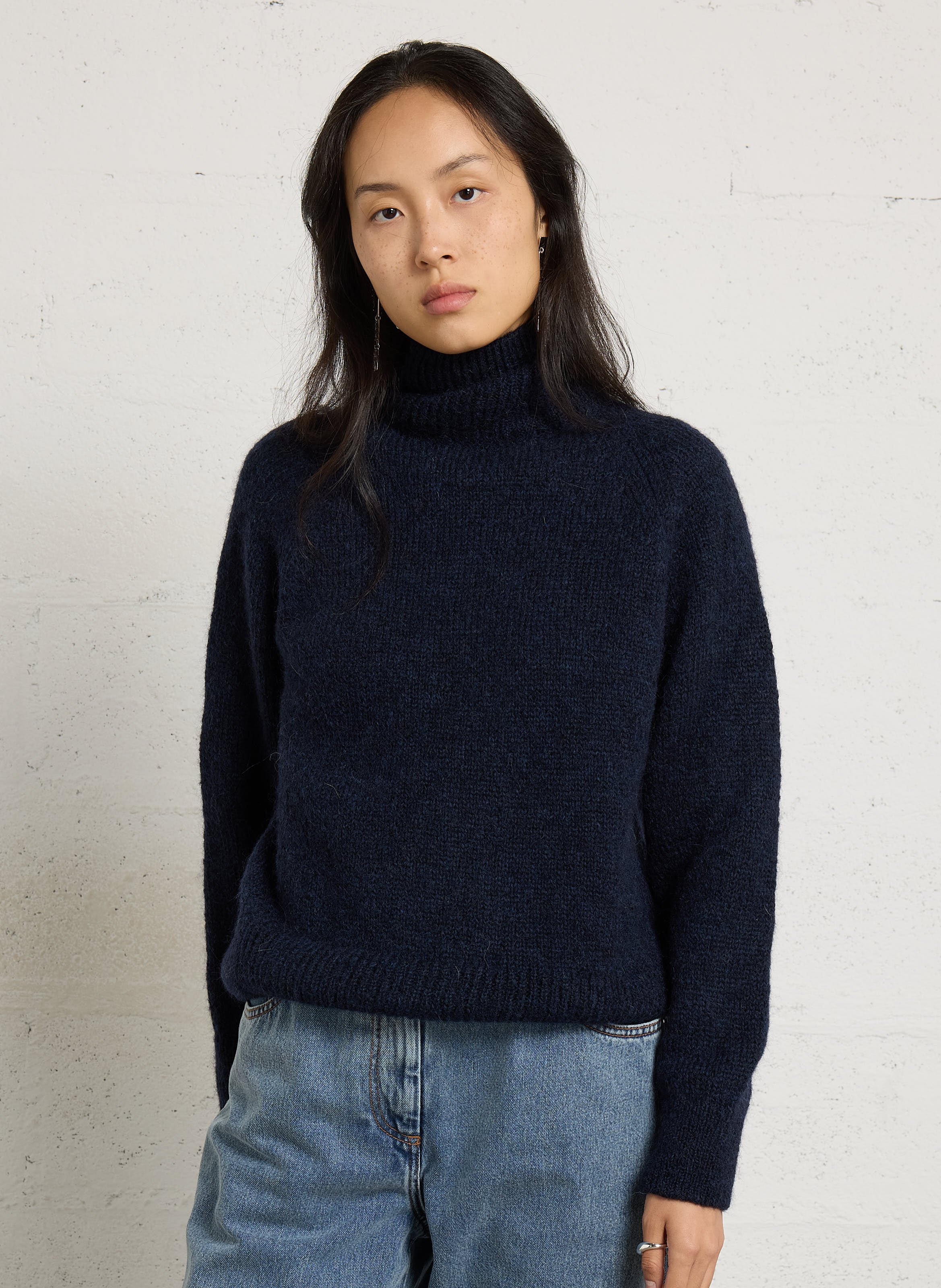 Trui met opstaande kraag van alpaca en gemengde wol MASSCOB Blauw