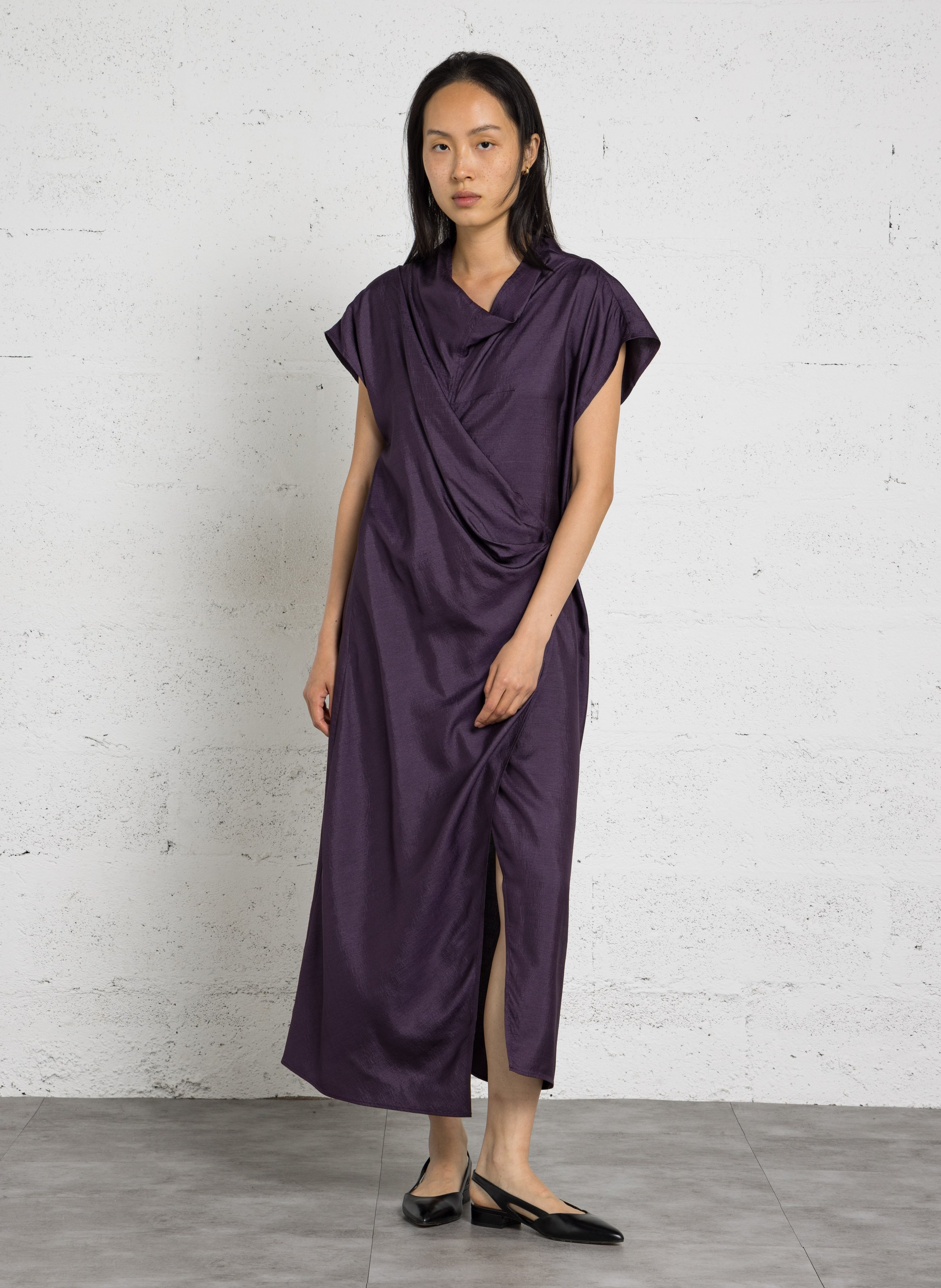 Robe midi col montant en soie SOEUR Violet