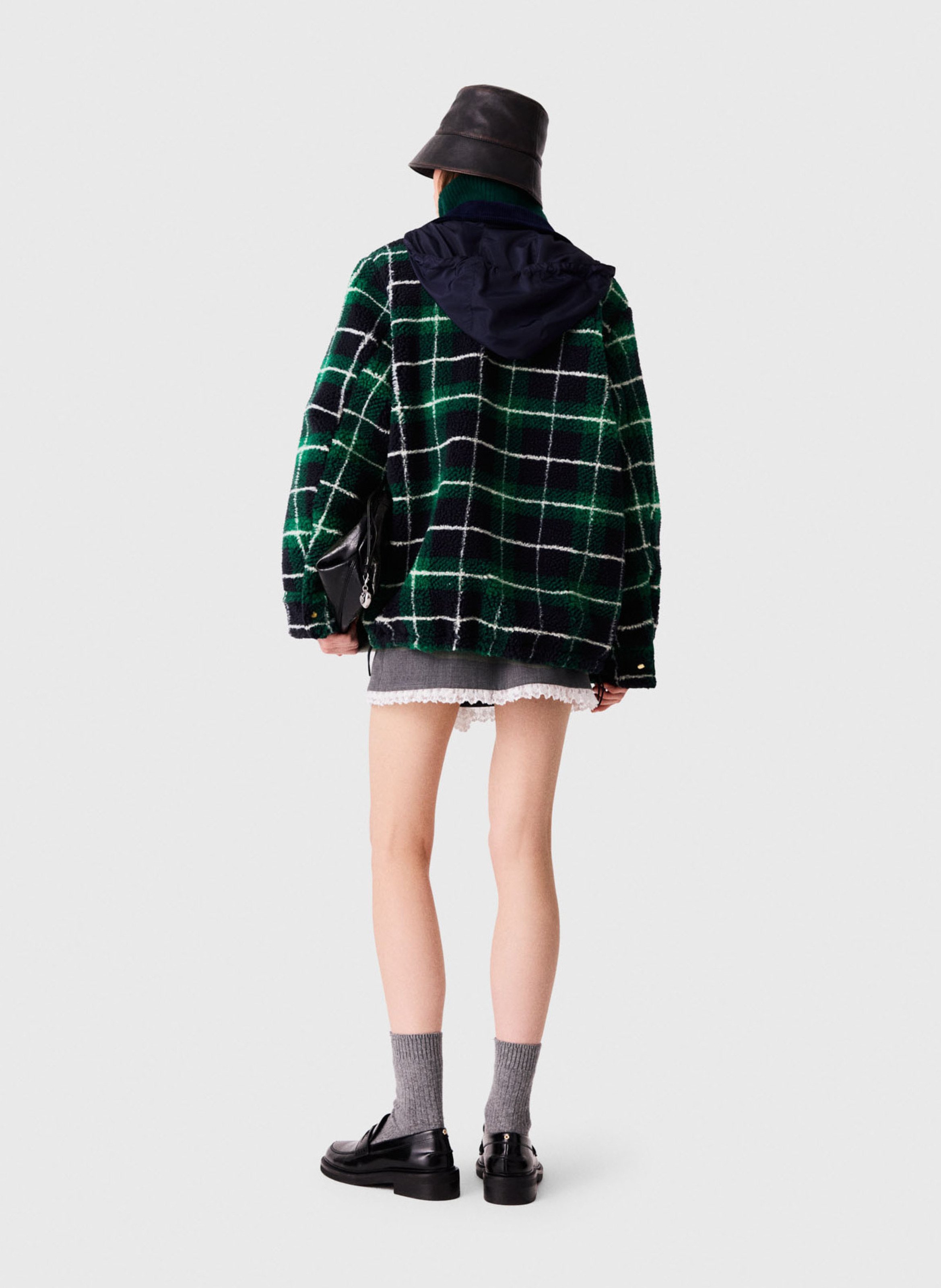 Parka réversible bouclette à carreaux MAJE Bleu