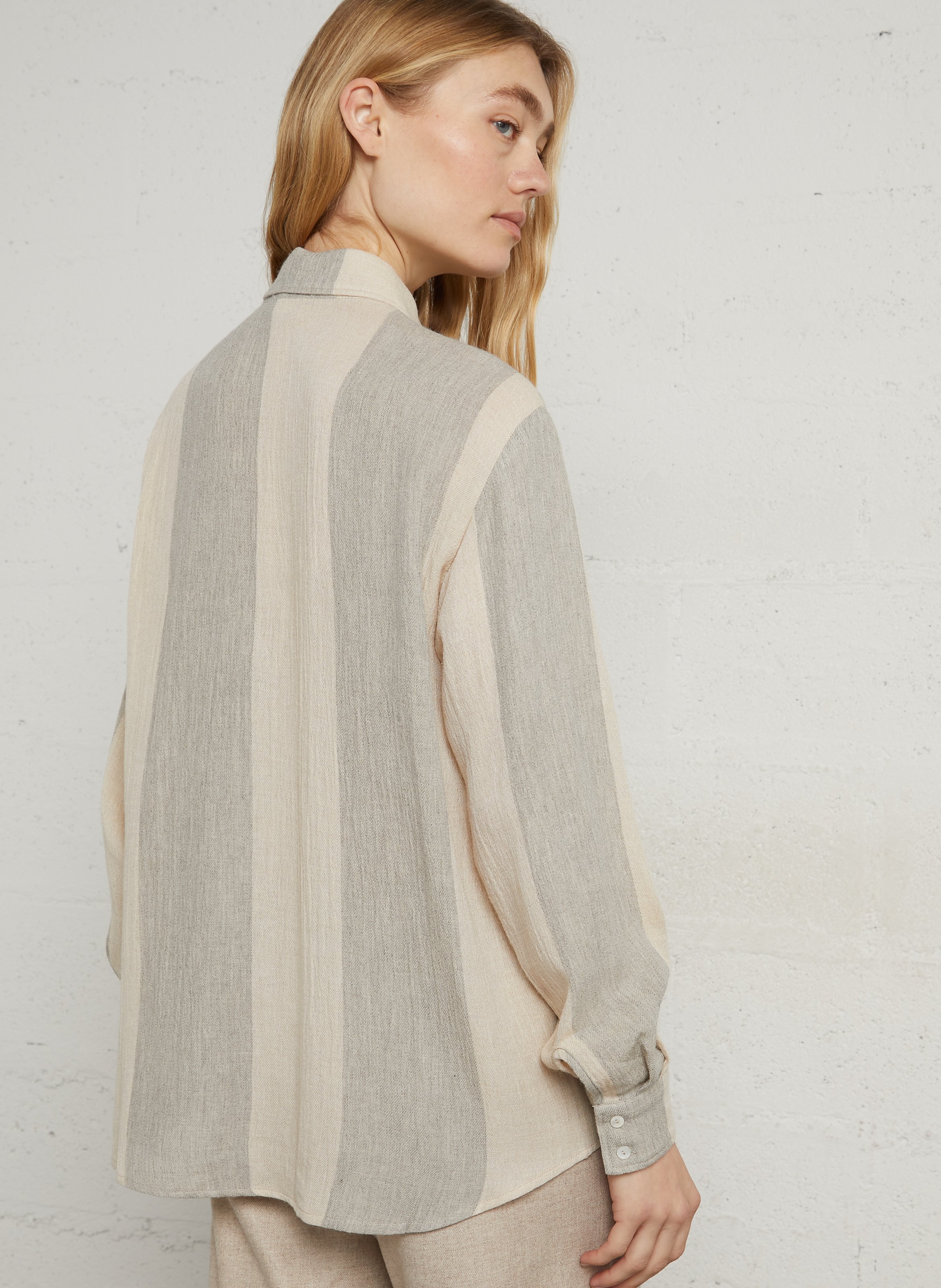 Gestreepte gerimpelde blouse DIEGA Beige