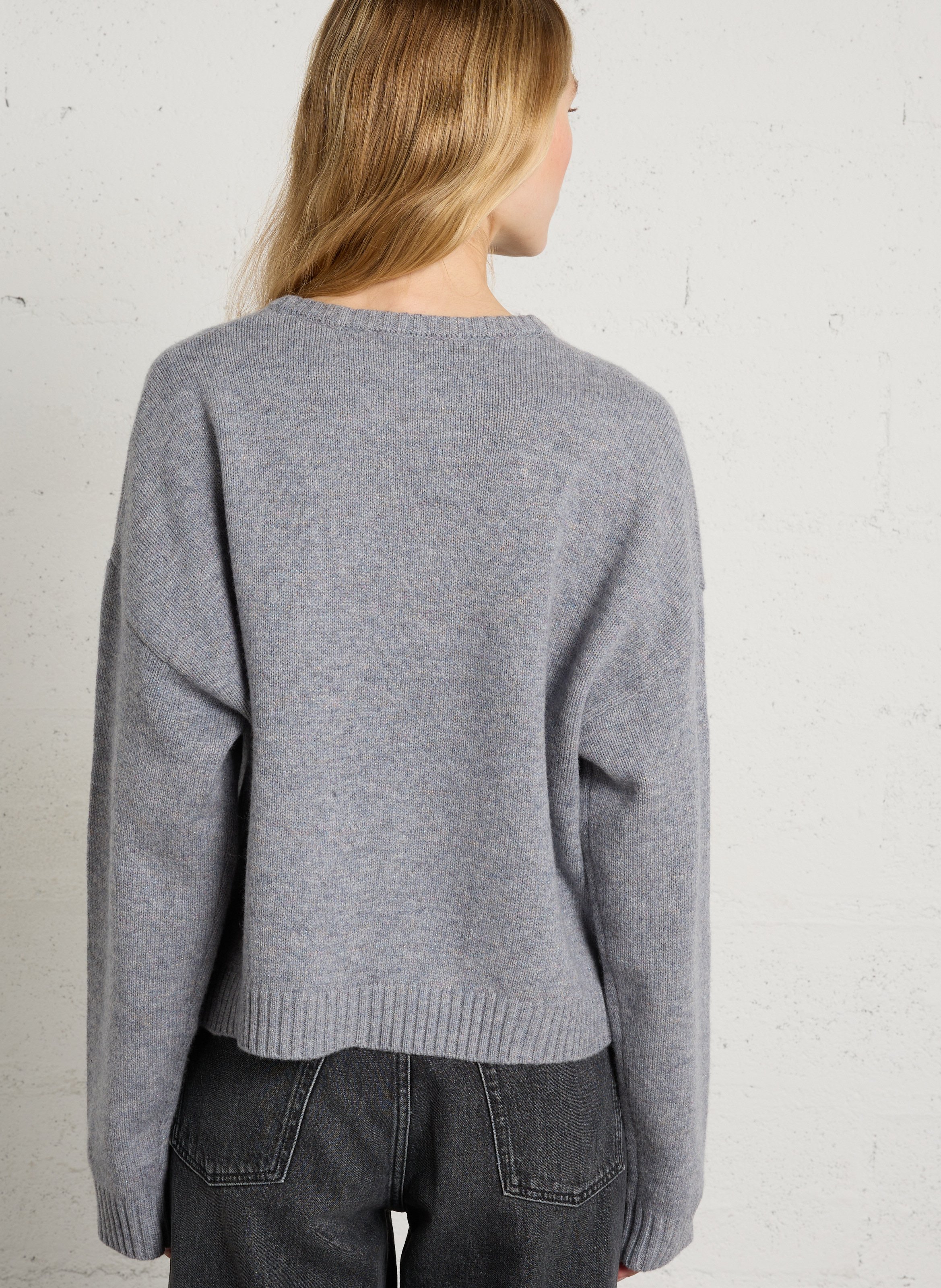 Pull col rond avec écharpe en laine BERENICE Gris