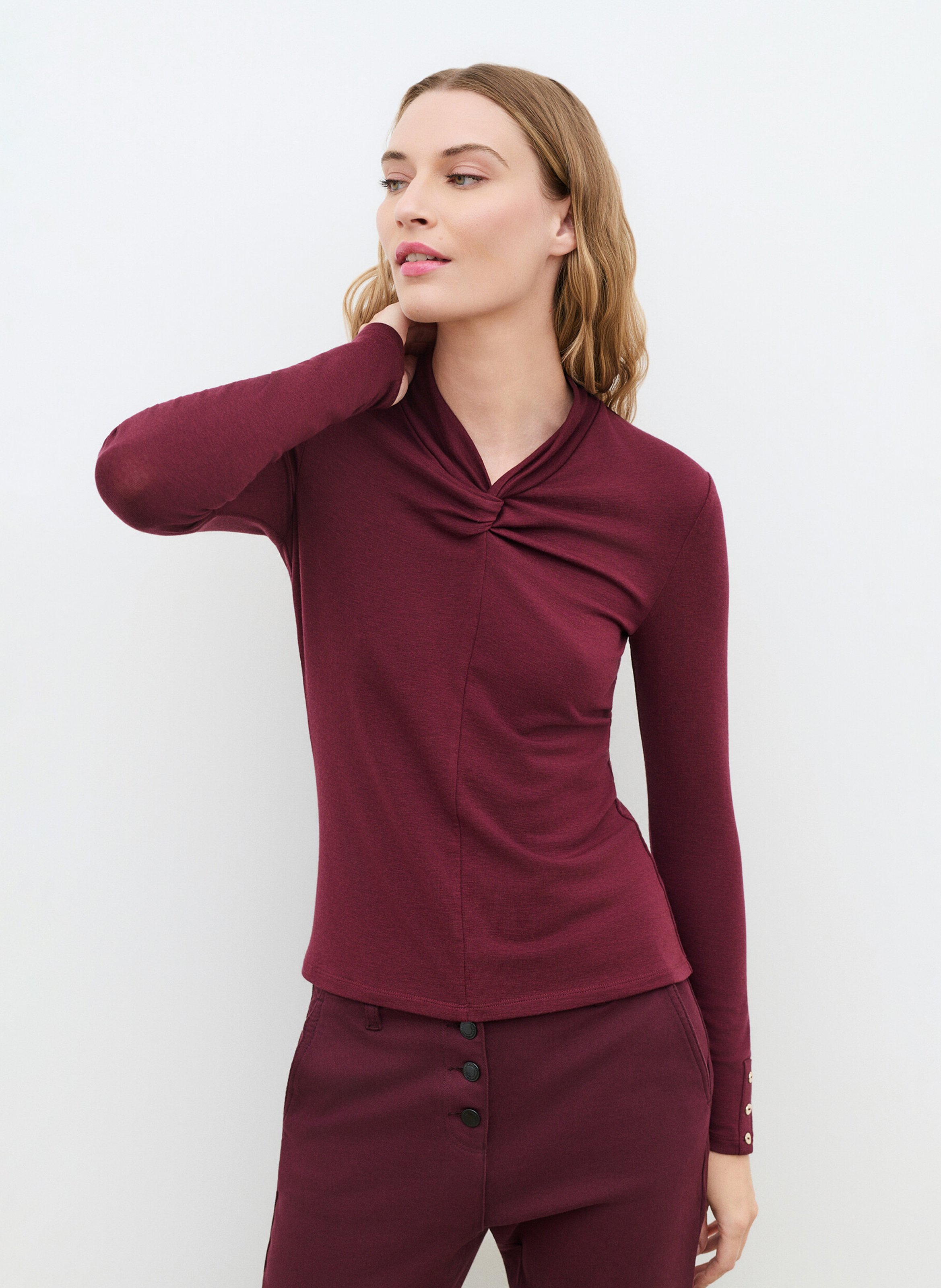 Langarm-Top mit gebundenem Ausschnitt CAROLL Rot
