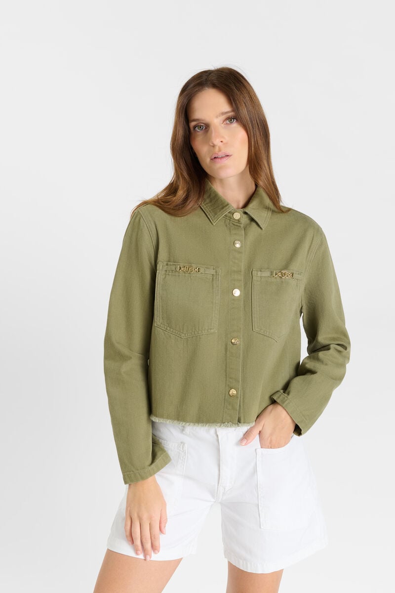 Snap-Front Shirt-Collar Jacket LE TEMPS DES CERISES Khaki