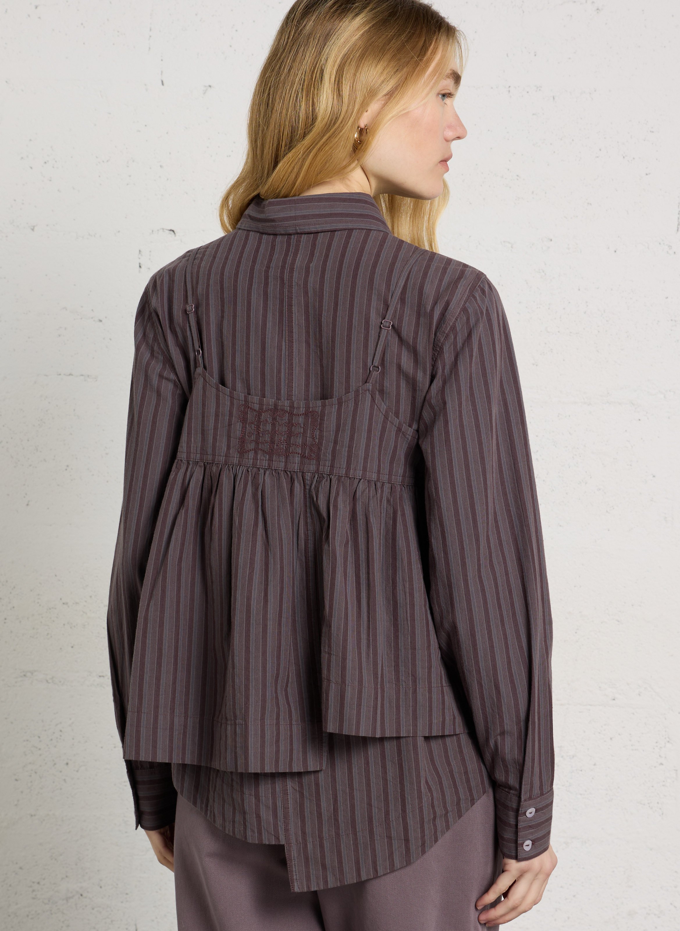 Layered striped cotton shirt DAMSON MADDER Brown