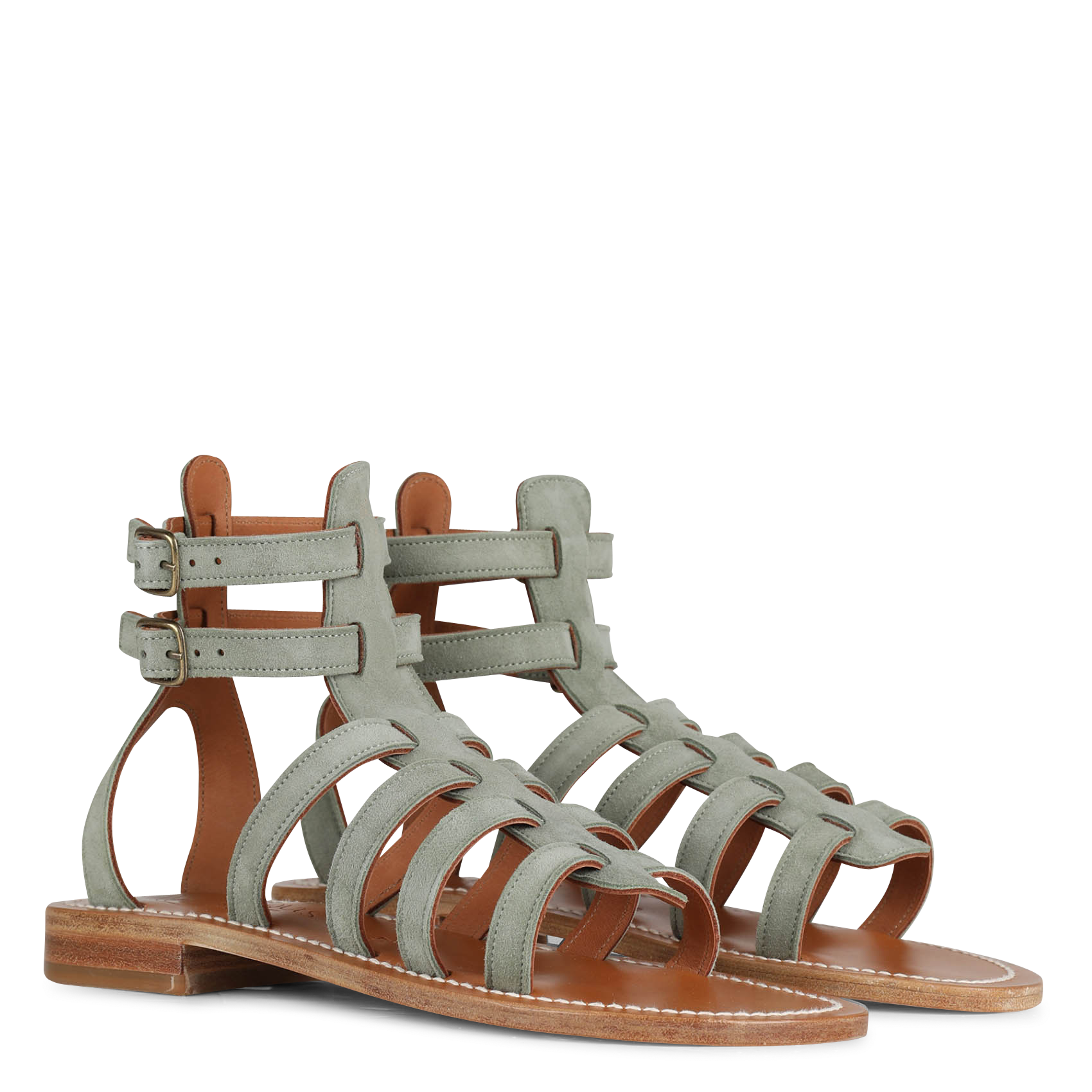 Flat leather sandals K JACQUES Green