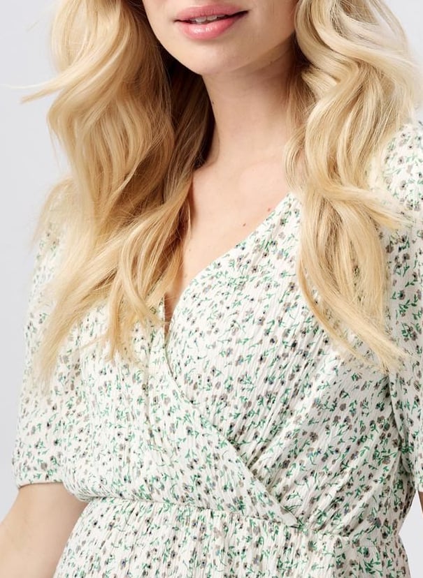 Robe midi col V en coton bio mélangé NOPPIES Blanc