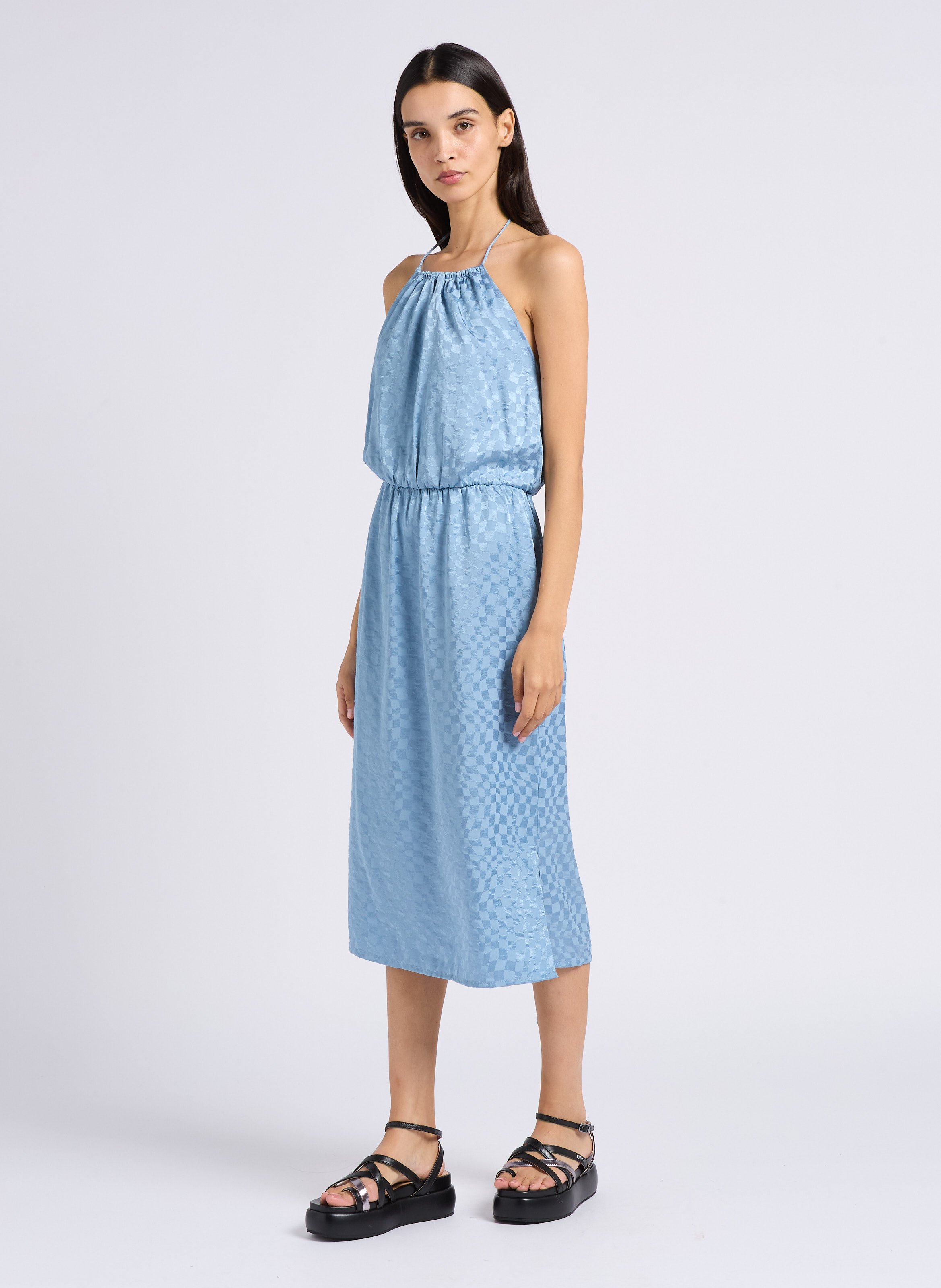 Robe midi droite satinée RITA ROW Bleu