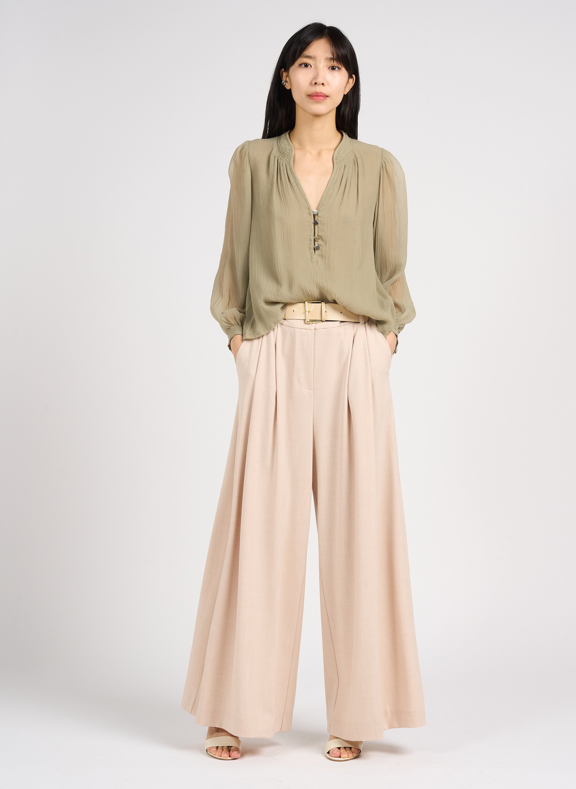 Loose-fit textured blouse BELLEPIECE Beige