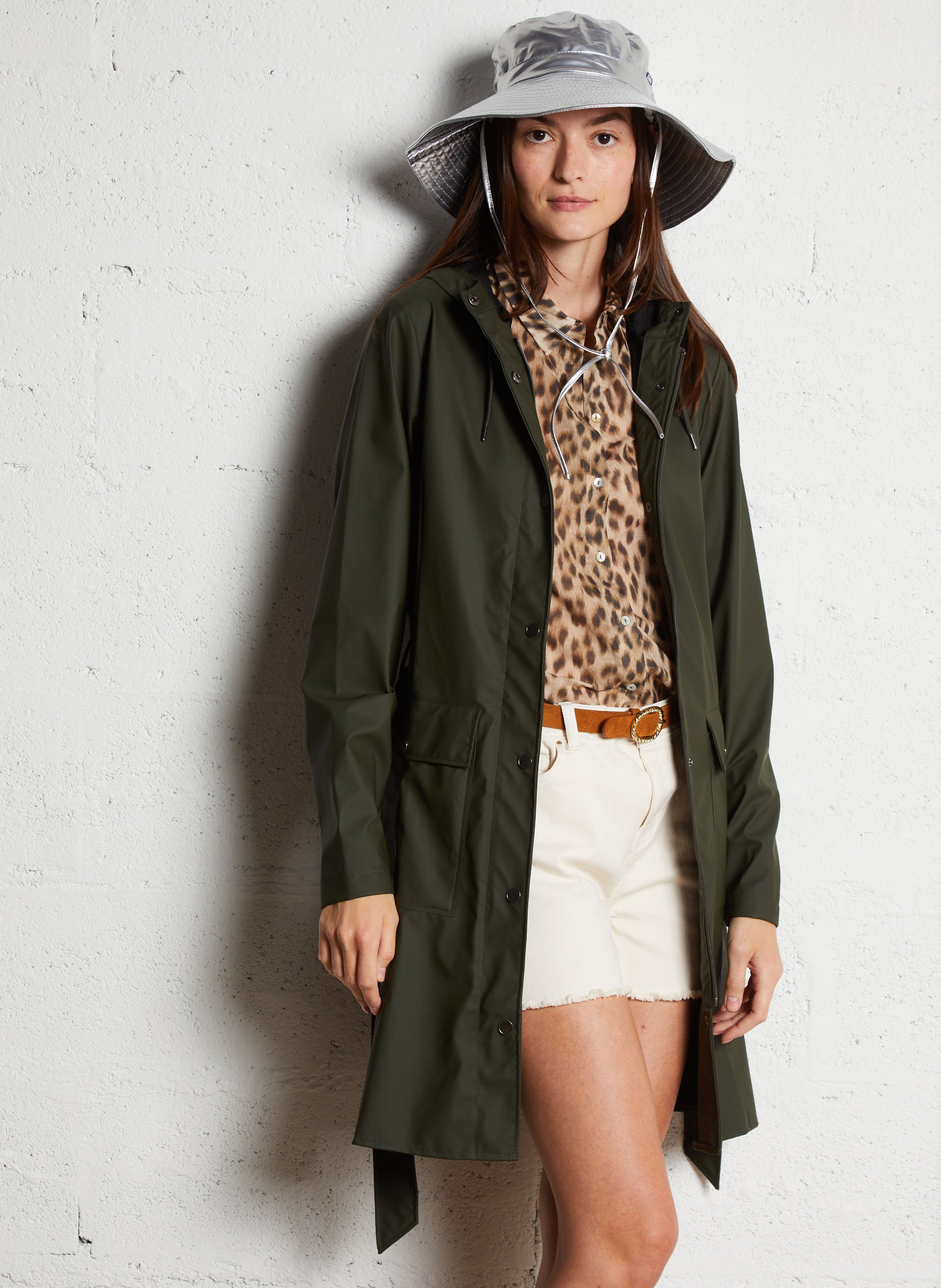 Trench imperméable à capuche RAINS Vert