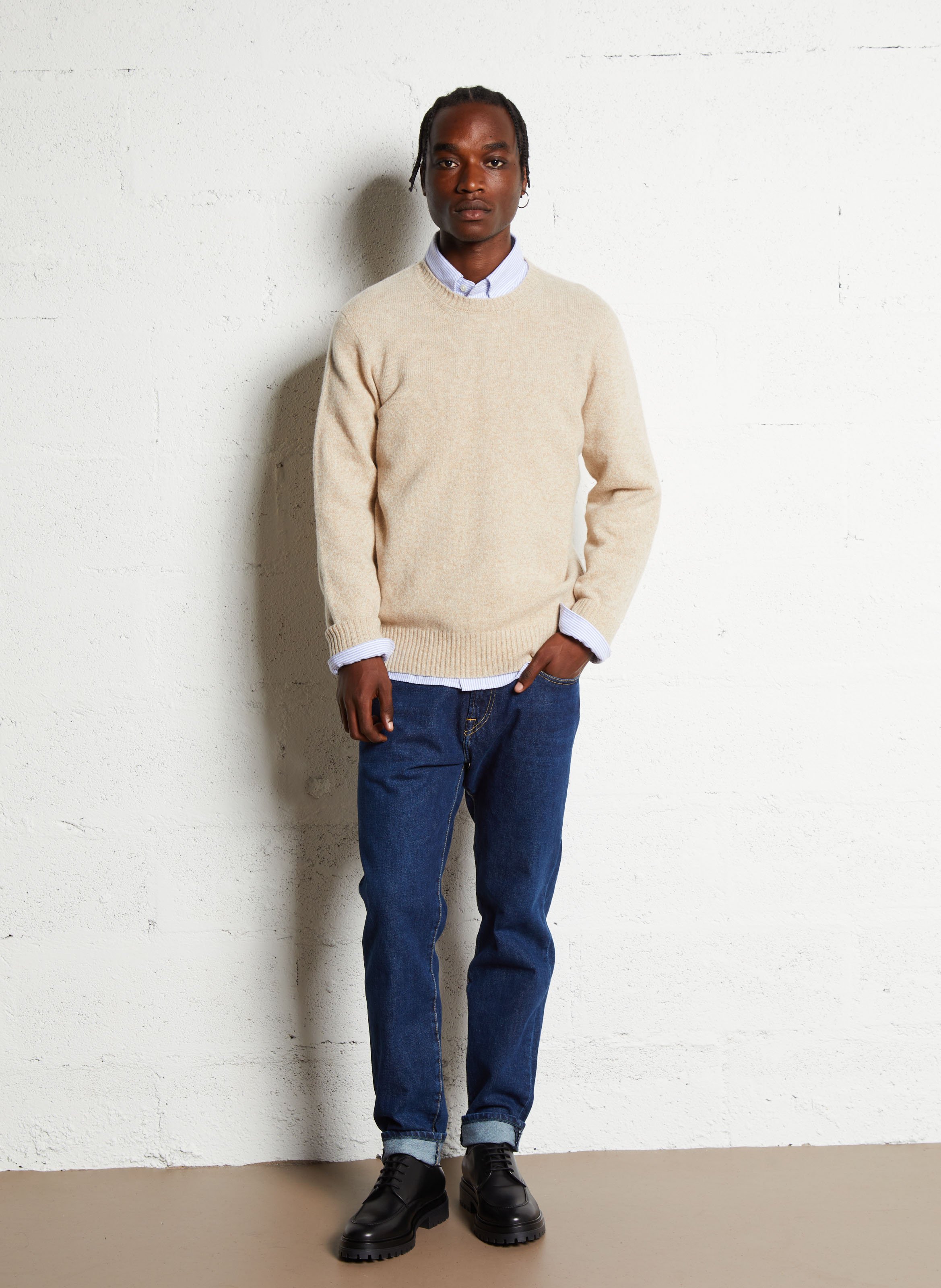 Chemise col classique manches contrastantes en coton HARTFORD Blue