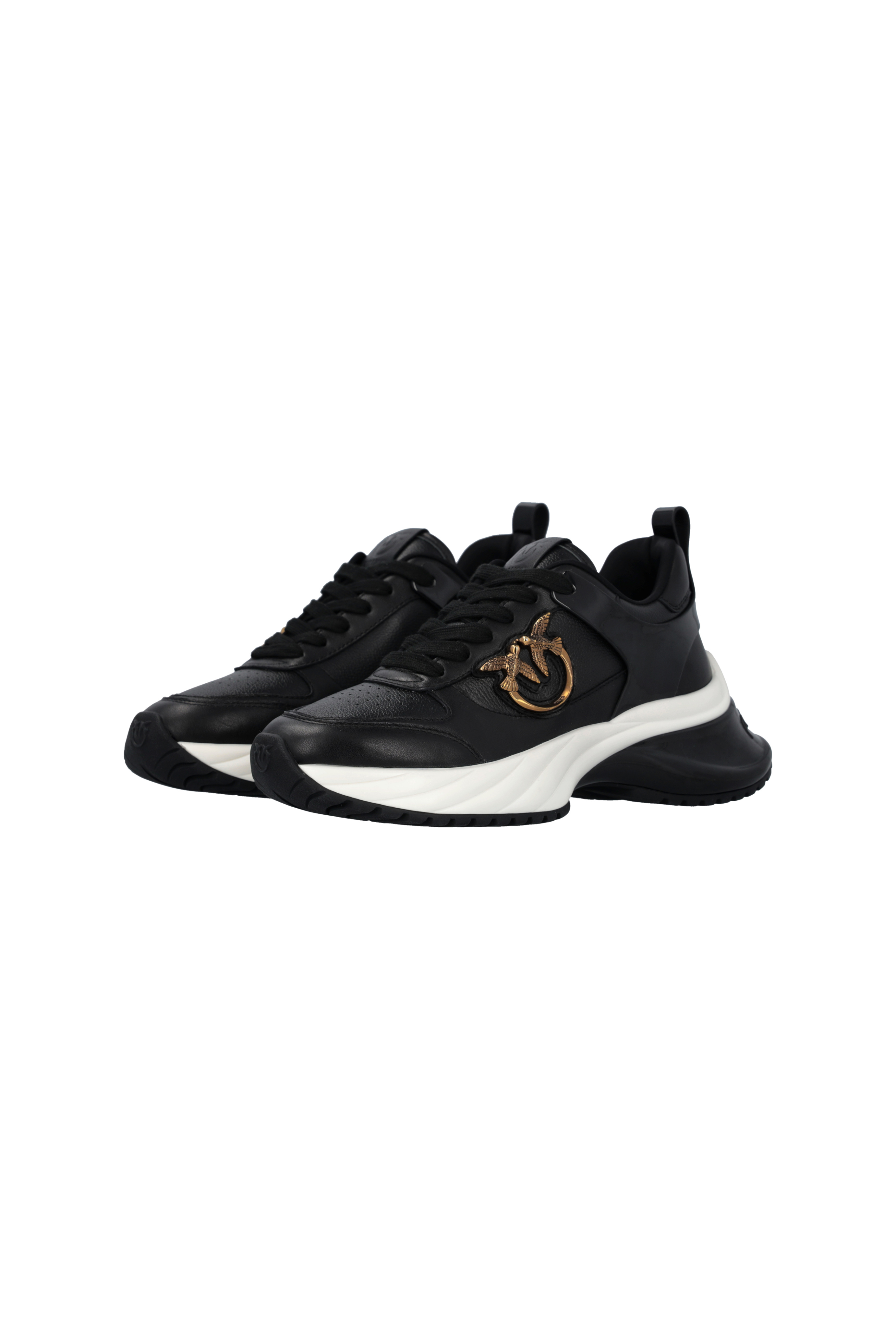 Ariel leather-effect sneakers with mirrored finish details PINKO Black