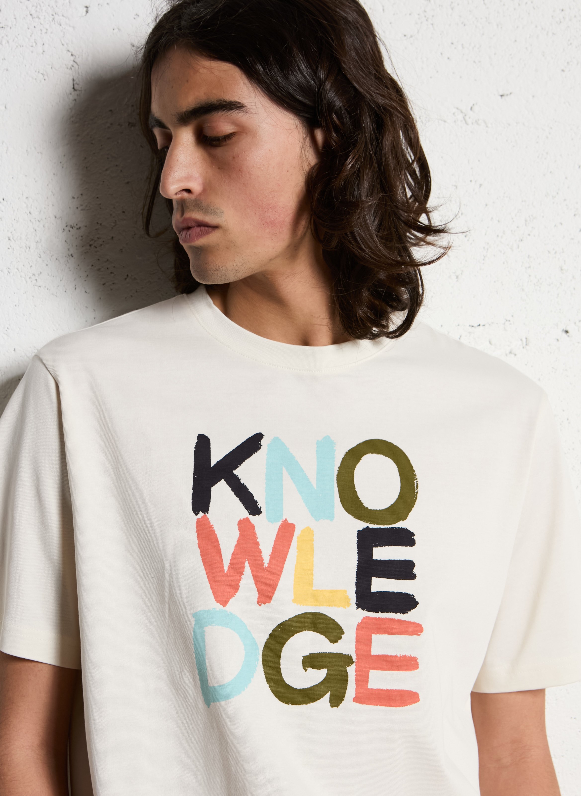T-shirt van biokatoen met print KNOWLEDGE COTTON APPAREL Wit