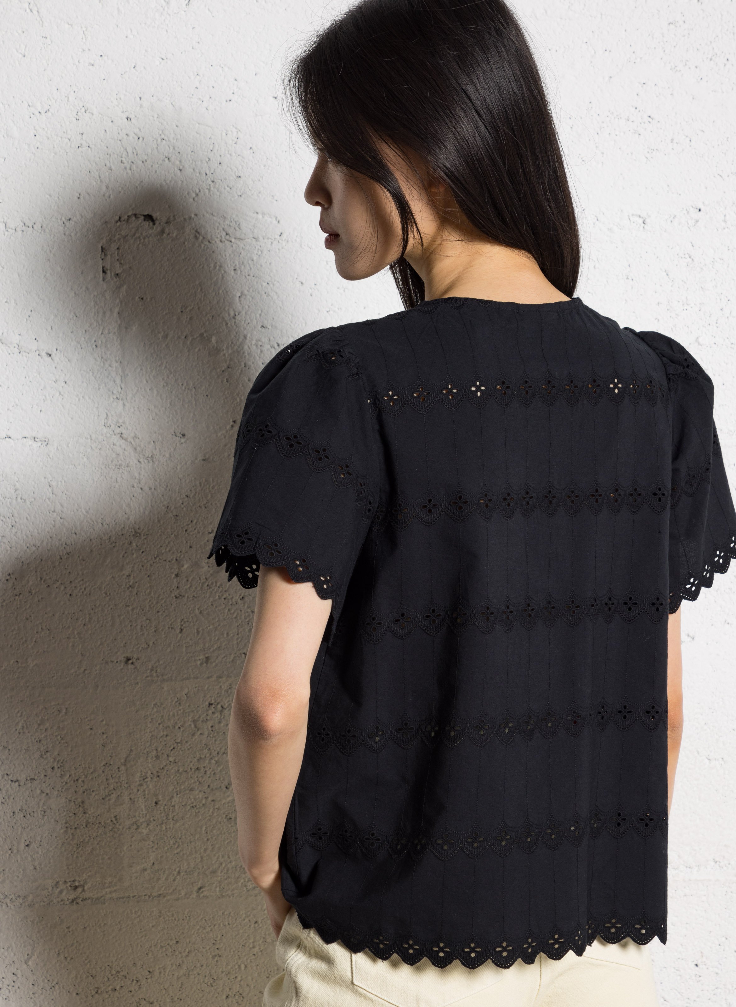 Straight shirt in embroidered organic cotton VILA Black