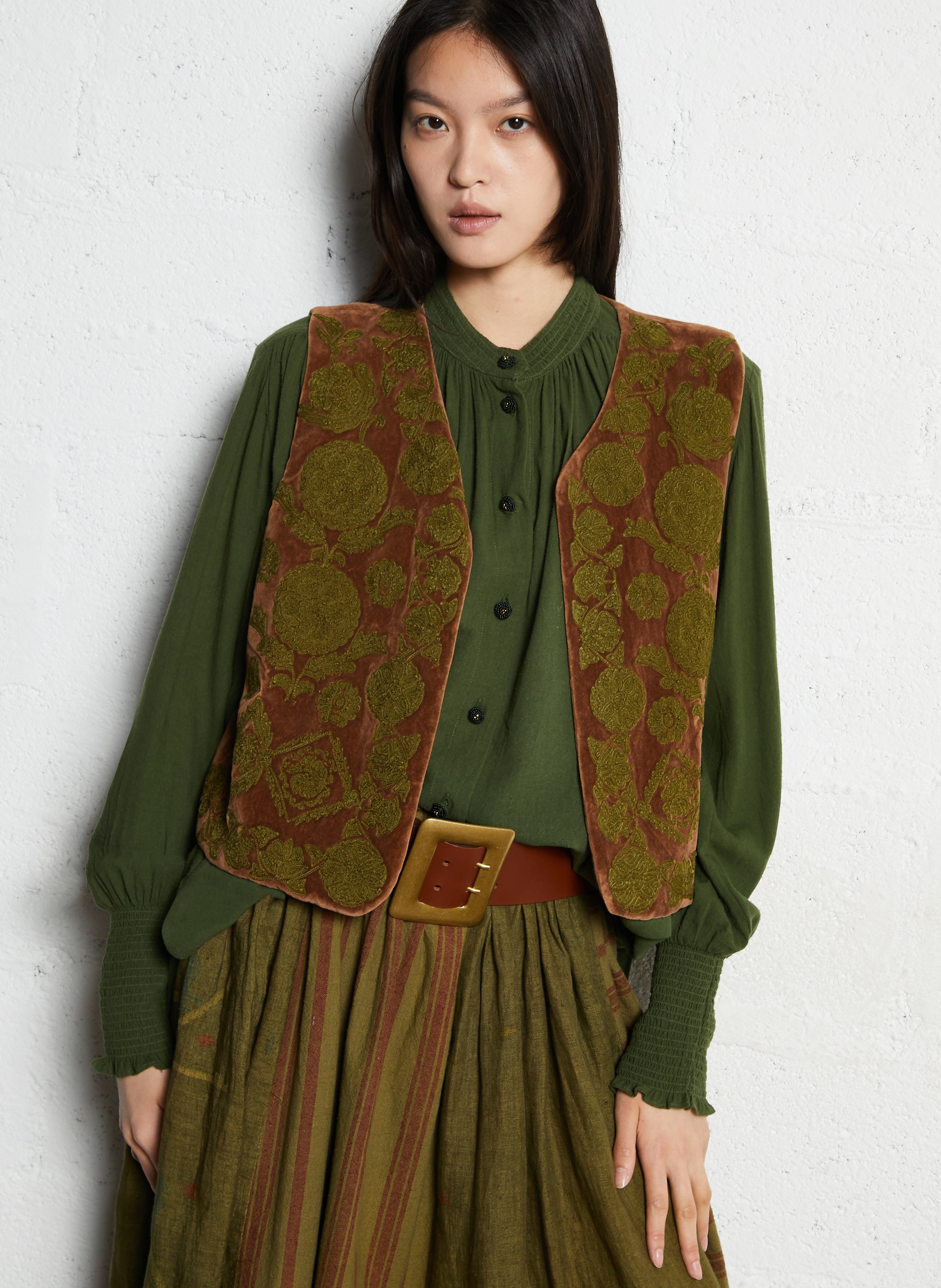 Short velvet embroidered bolero V DE VINSTER Khaki