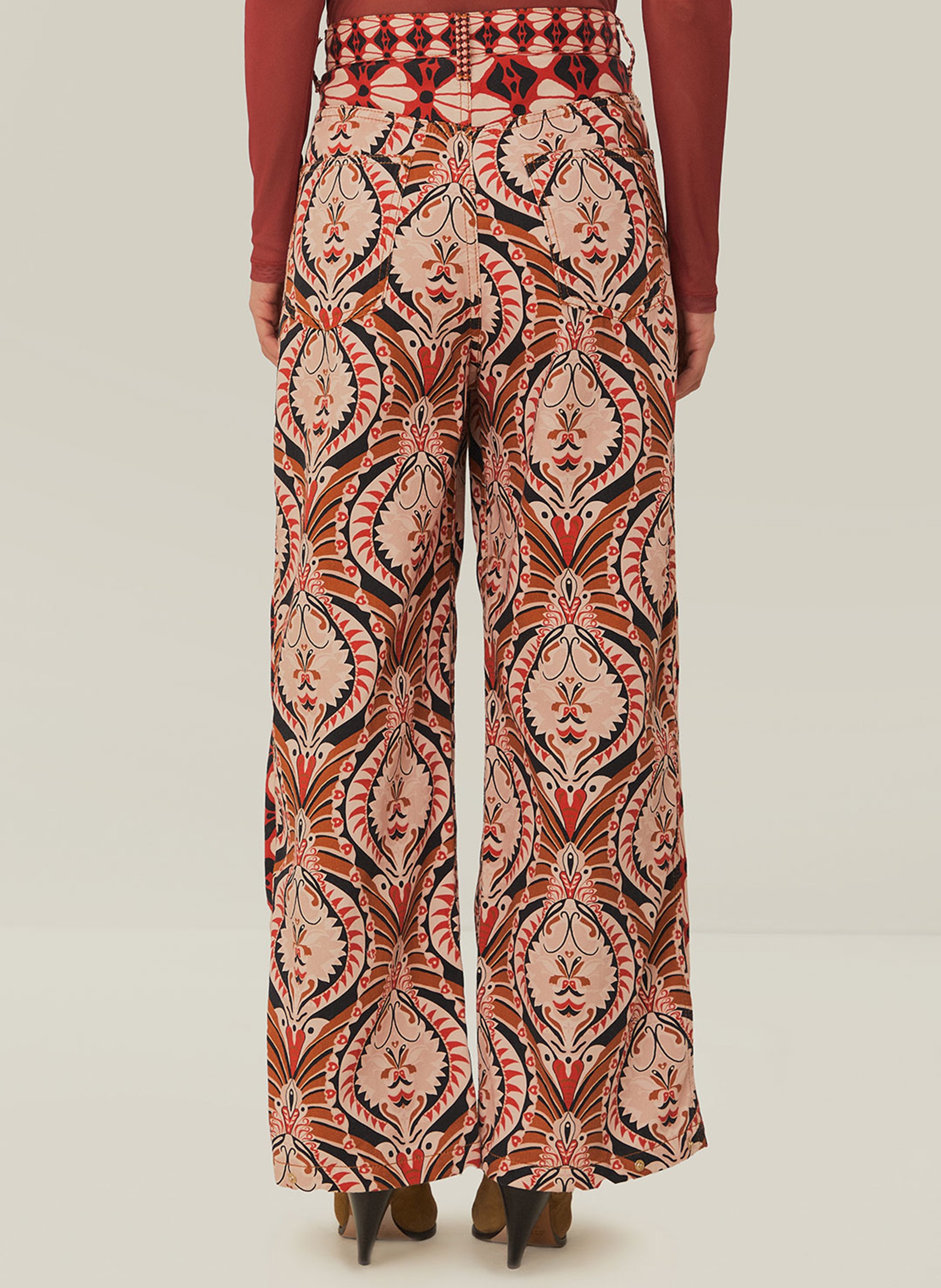 High-waisted wide-leg jeans with patterns FARM RIO Multicolored