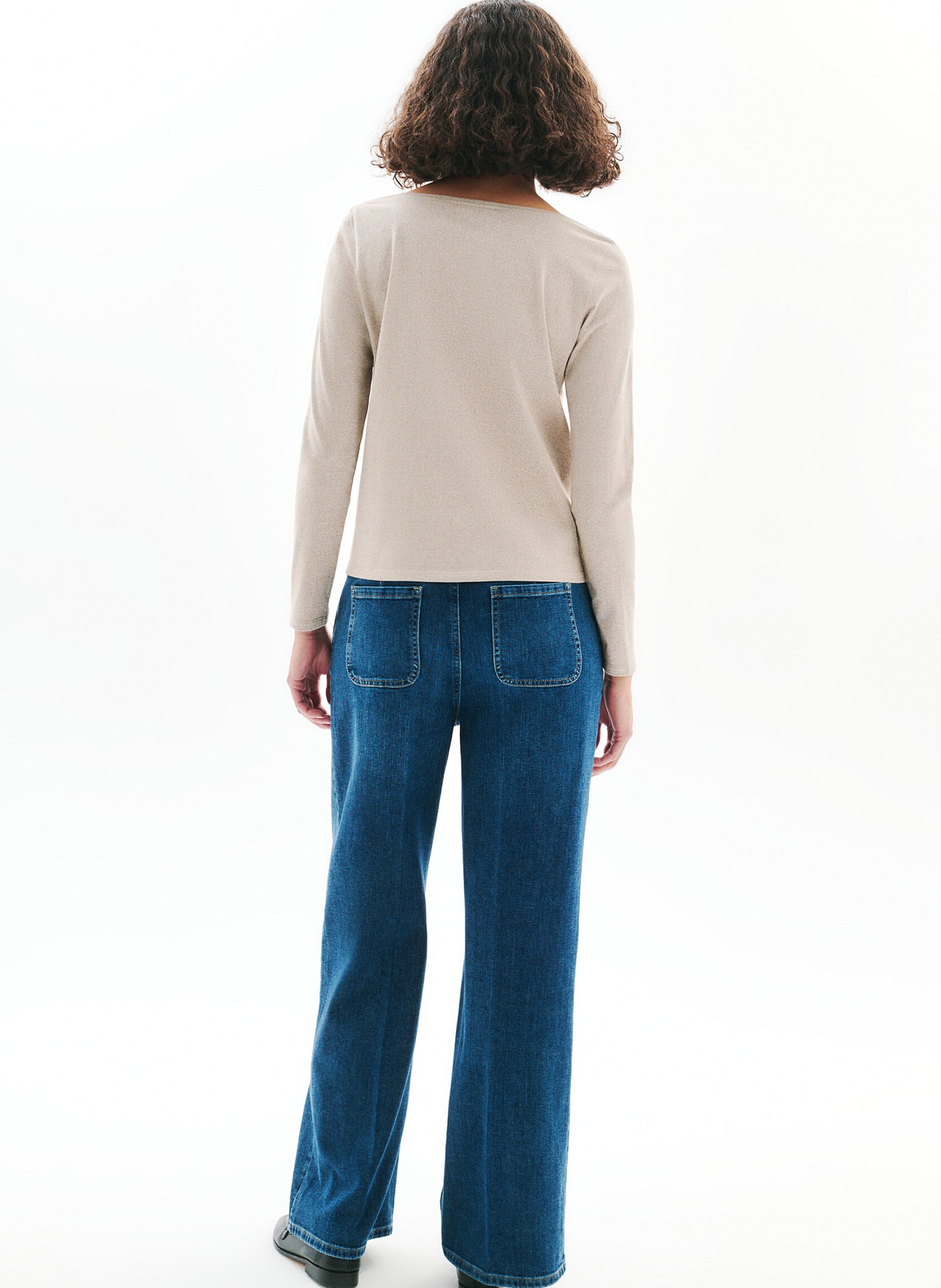 Tee-shirt col bateau en coton mélangé CAROLL Beige