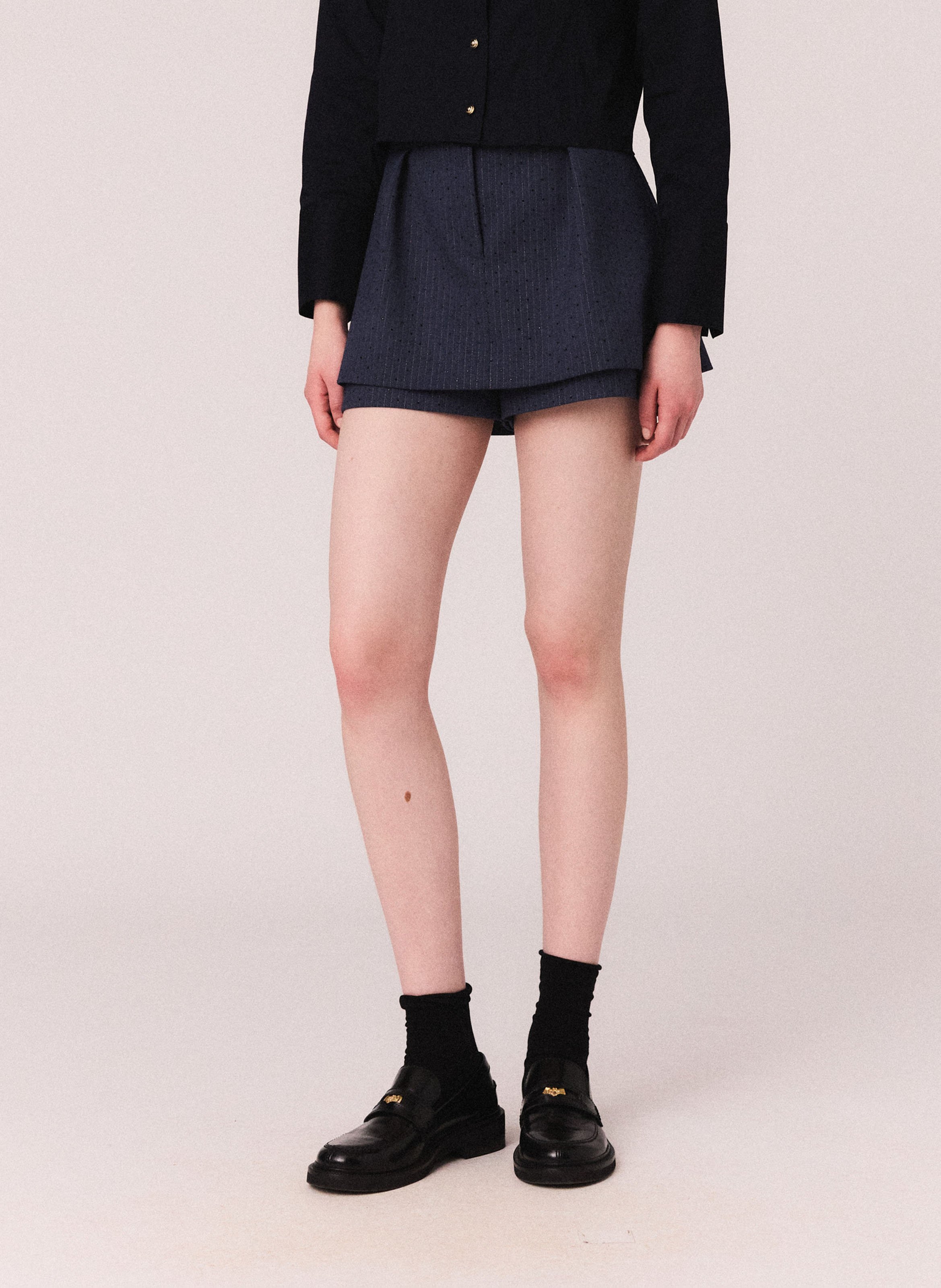 Short strassé à rayures fines MAJE Bleu