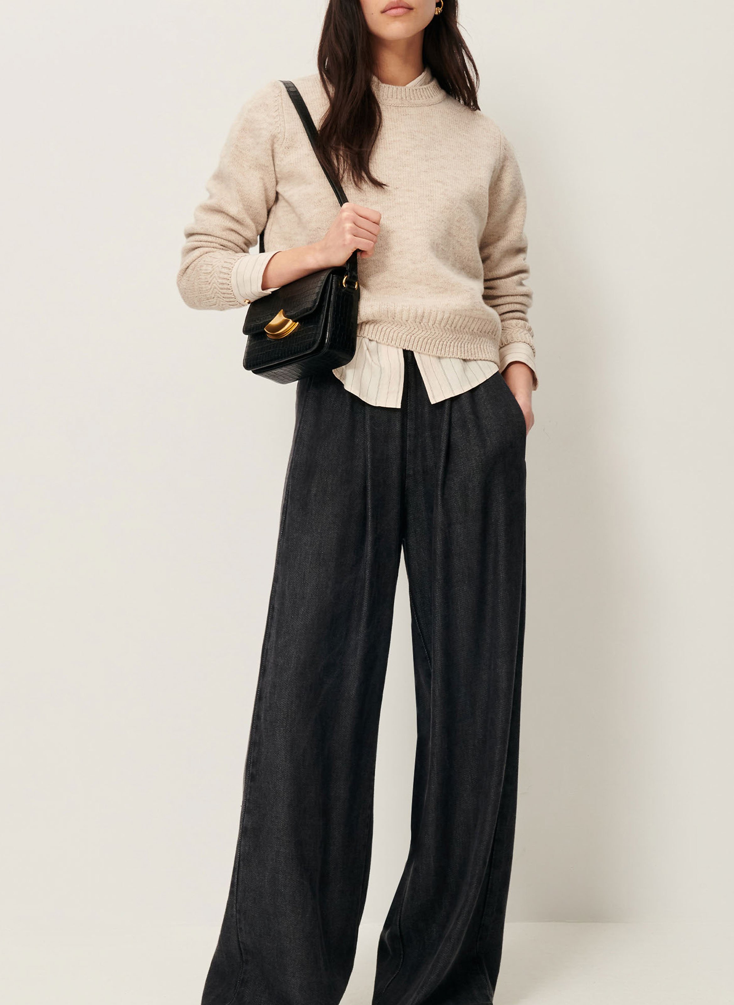 Pull droit col rond en laine mérinos SESSUN Blanc