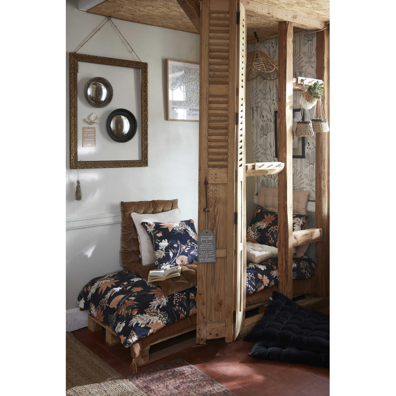 Coussin déco déhoussable 100% coton L'EFFET PAPILLON Noir